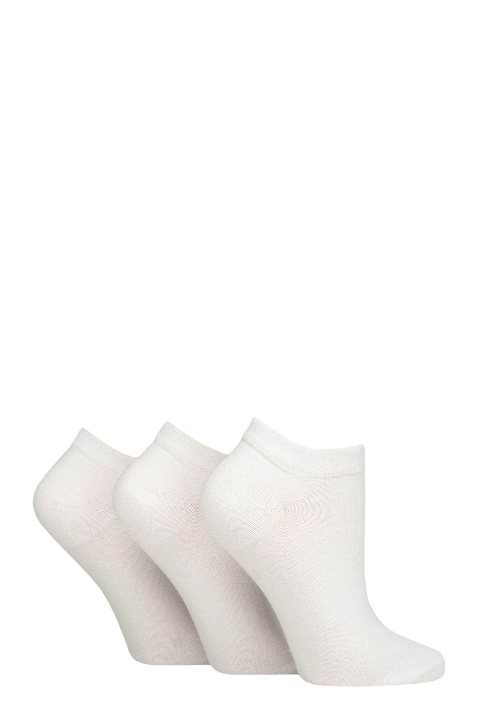 Women's 3 Pair IOMI FootNurse Gentle Grip Diabetic Cotton Trainer Socks White 4-8