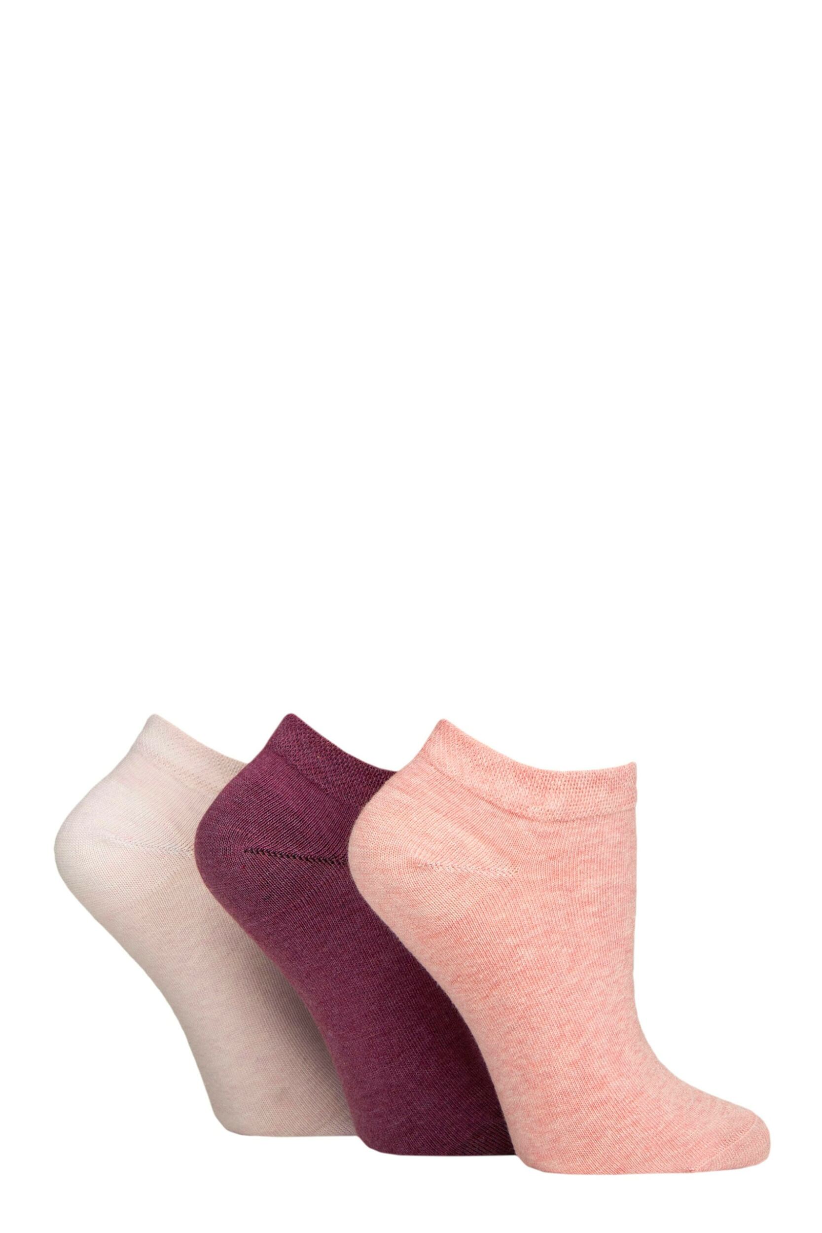 Image of Women's 3 Pair IOMI FootNurse Gentle Grip Diabetic Cotton Trainer Socks Lavender / Raspberry / Sherbert 4-8
