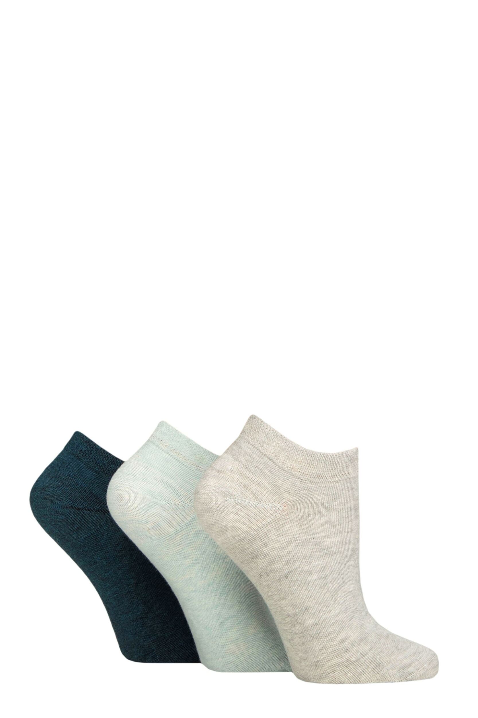 Women's 3 Pair IOMI FootNurse Gentle Grip Diabetic Cotton Trainer Socks Cloud / Teal / Mint 4-8