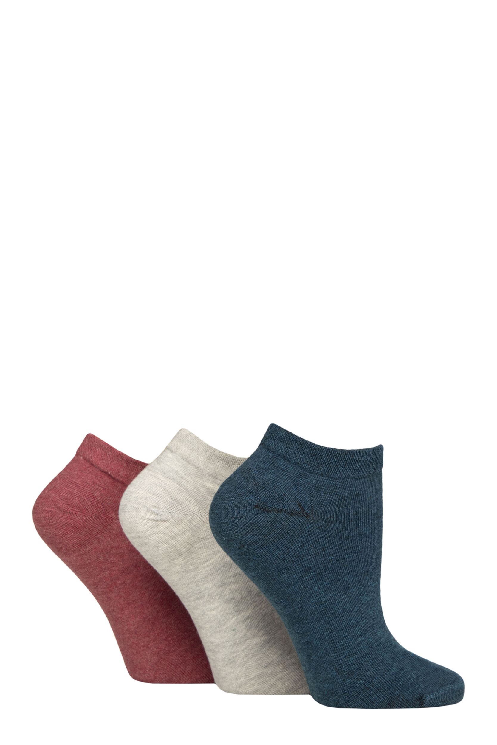 Image of Women's 3 Pair IOMI FootNurse Gentle Grip Diabetic Cotton Trainer Socks Coral / Cloud Grey / Teal 4-8