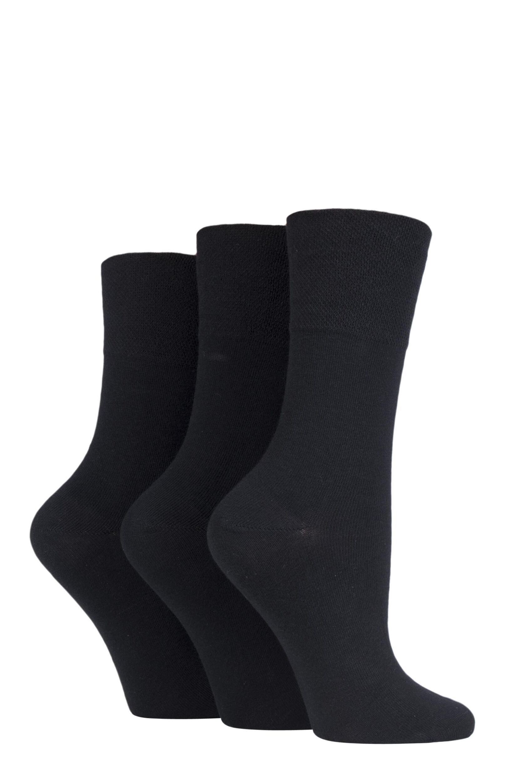 3 Pair Black Footnurse Gentle Grip Diabetic Socks Ladies 4-8 Ladies - Iomi