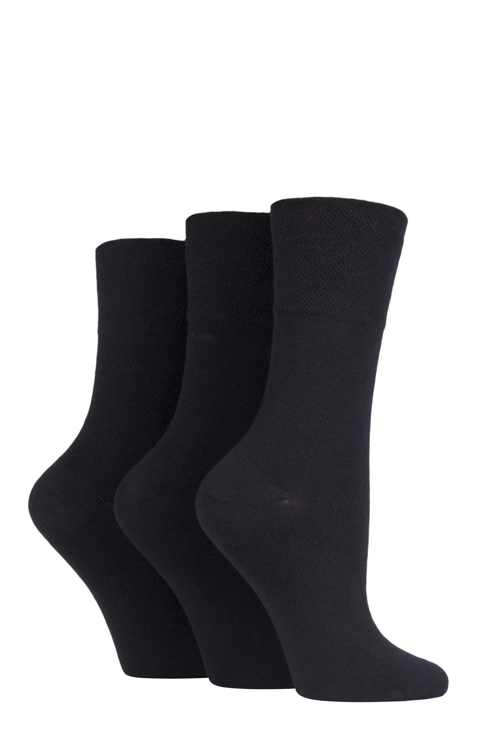 3 Pair Black Footnurse Gentle Grip Diabetic Socks Ladies 4-8 Ladies - Iomi