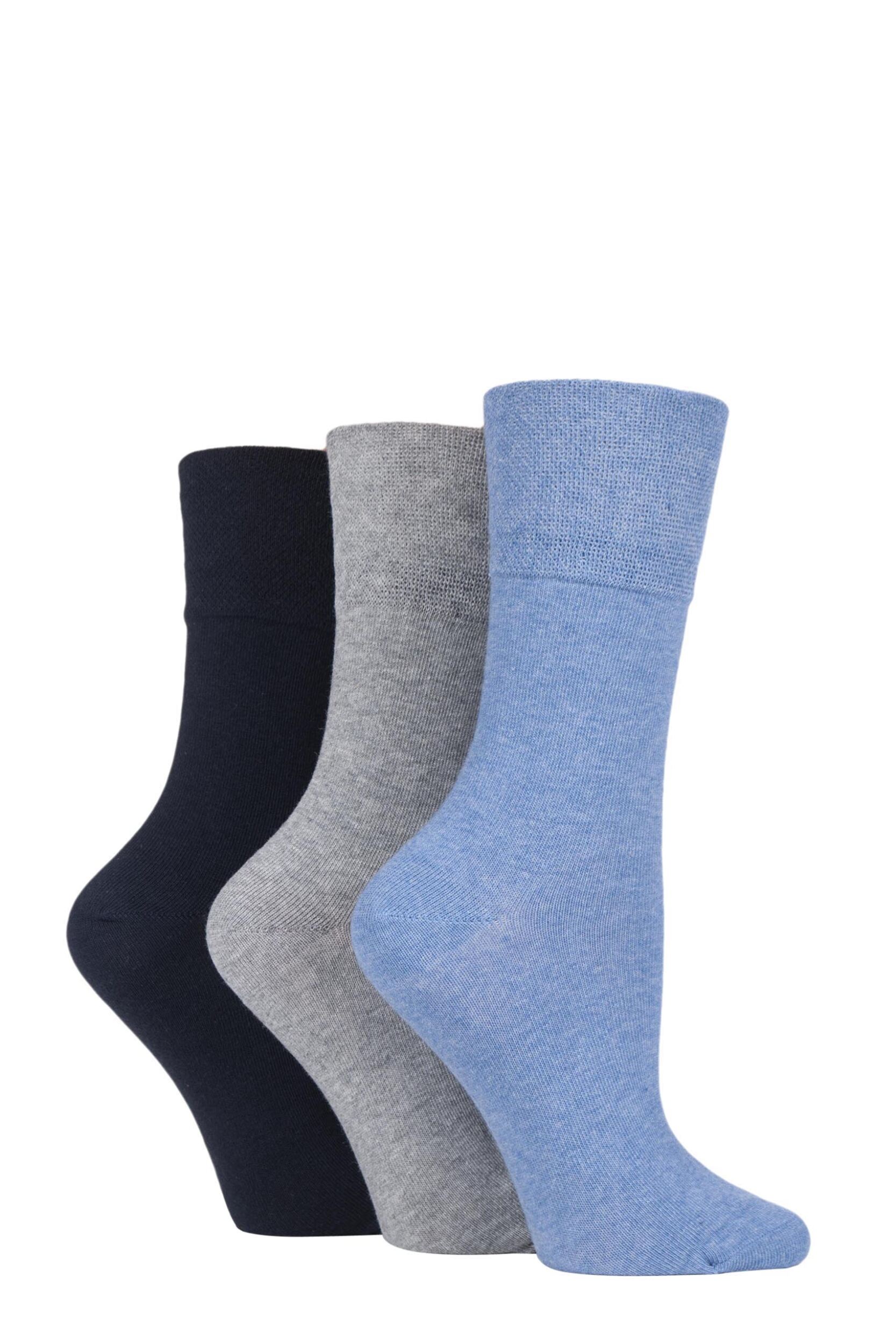 Image of 3 Pair Blue Footnurse Gentle Grip Diabetic Socks Ladies 4-8 Ladies
