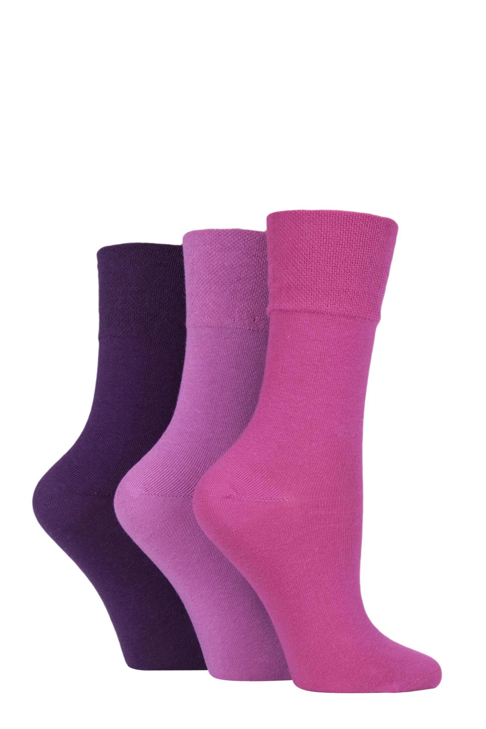 Image of 3 Pair Pink Footnurse Gentle Grip Diabetic Socks Ladies 4-8 Ladies