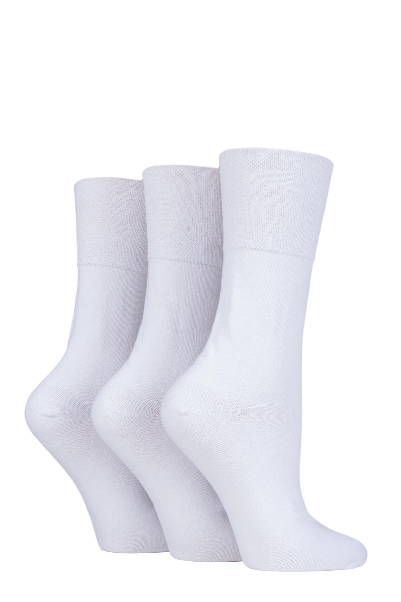Image of 3 Pair White Footnurse Gentle Grip Diabetic Socks Ladies 4-8 Ladies
