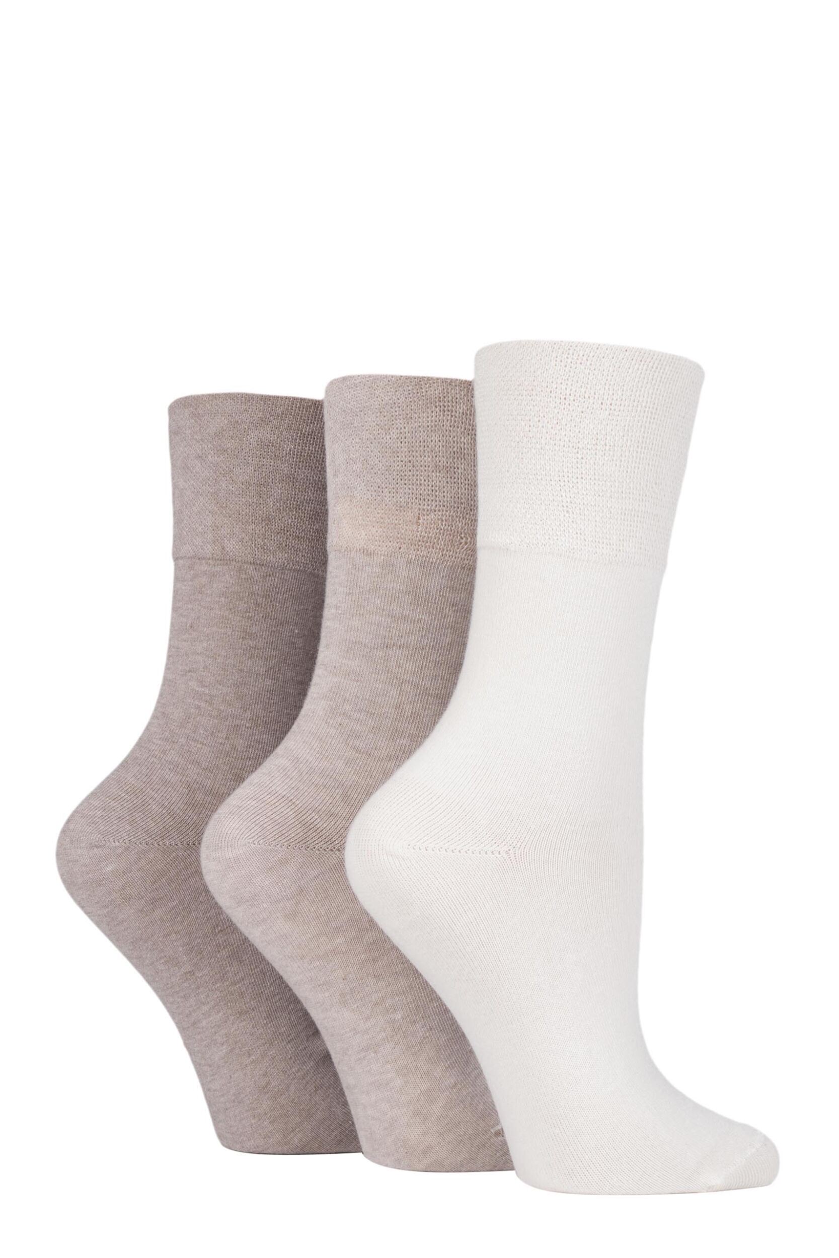 3 Pair Light Brown Footnurse Gentle Grip Diabetic Socks Ladies 4-8 Ladies - Iomi