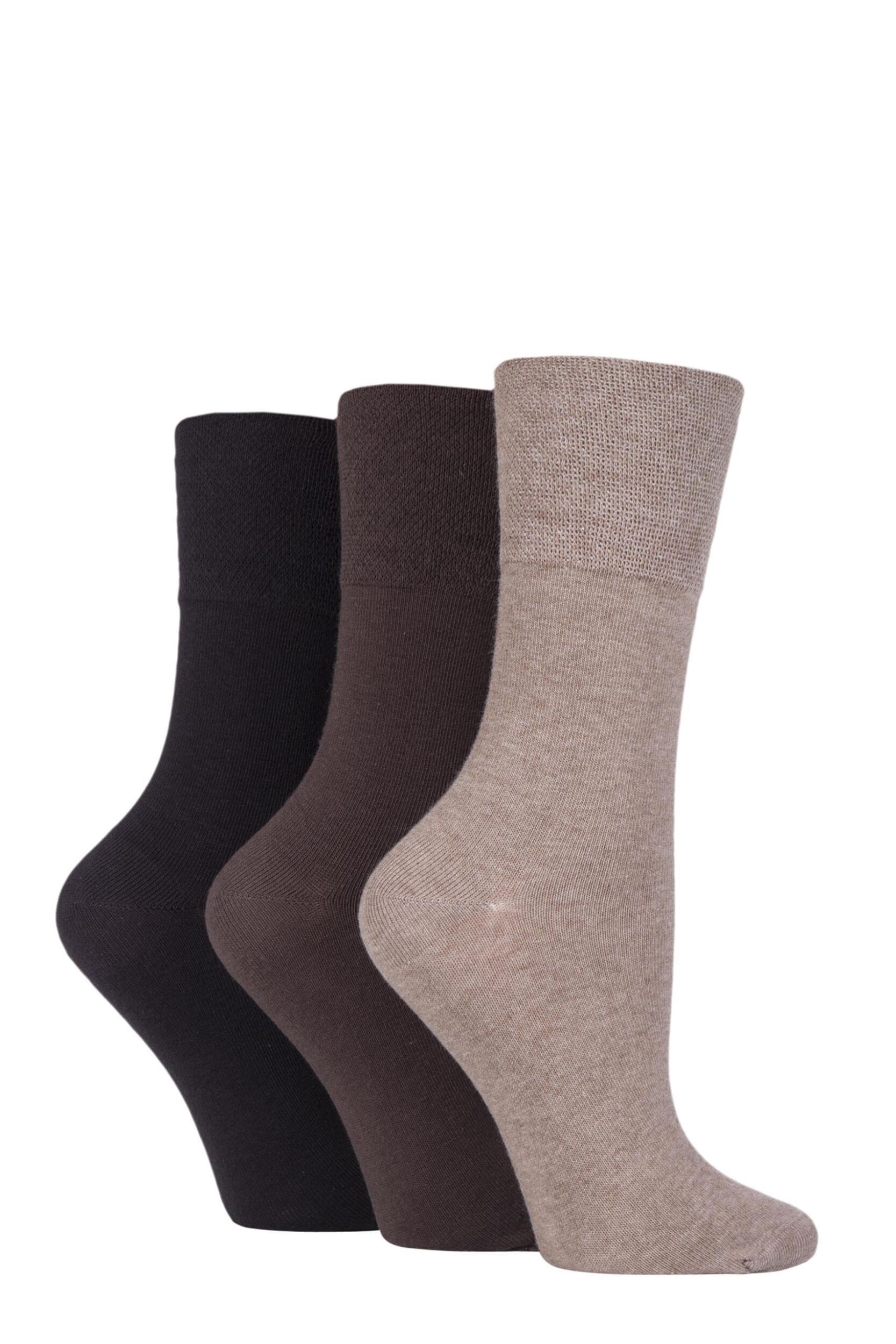 3 Pair Dark Brown Footnurse Gentle Grip Diabetic Socks Ladies 4-8 Ladies - Iomi
