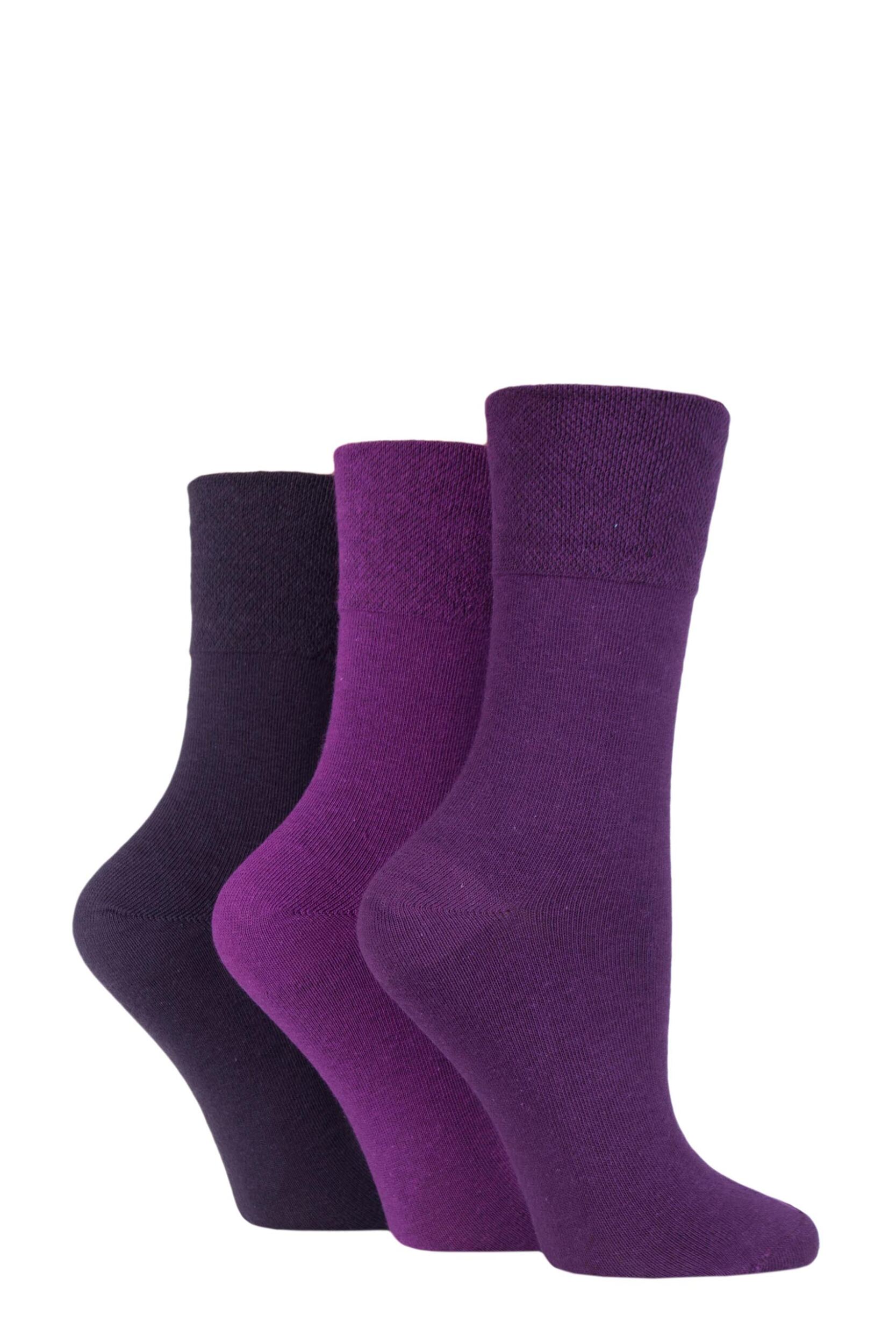 Image of Women's 3 Pair IOMI FootNurse Gentle Grip Diabetic Socks Purple Mix 4-8