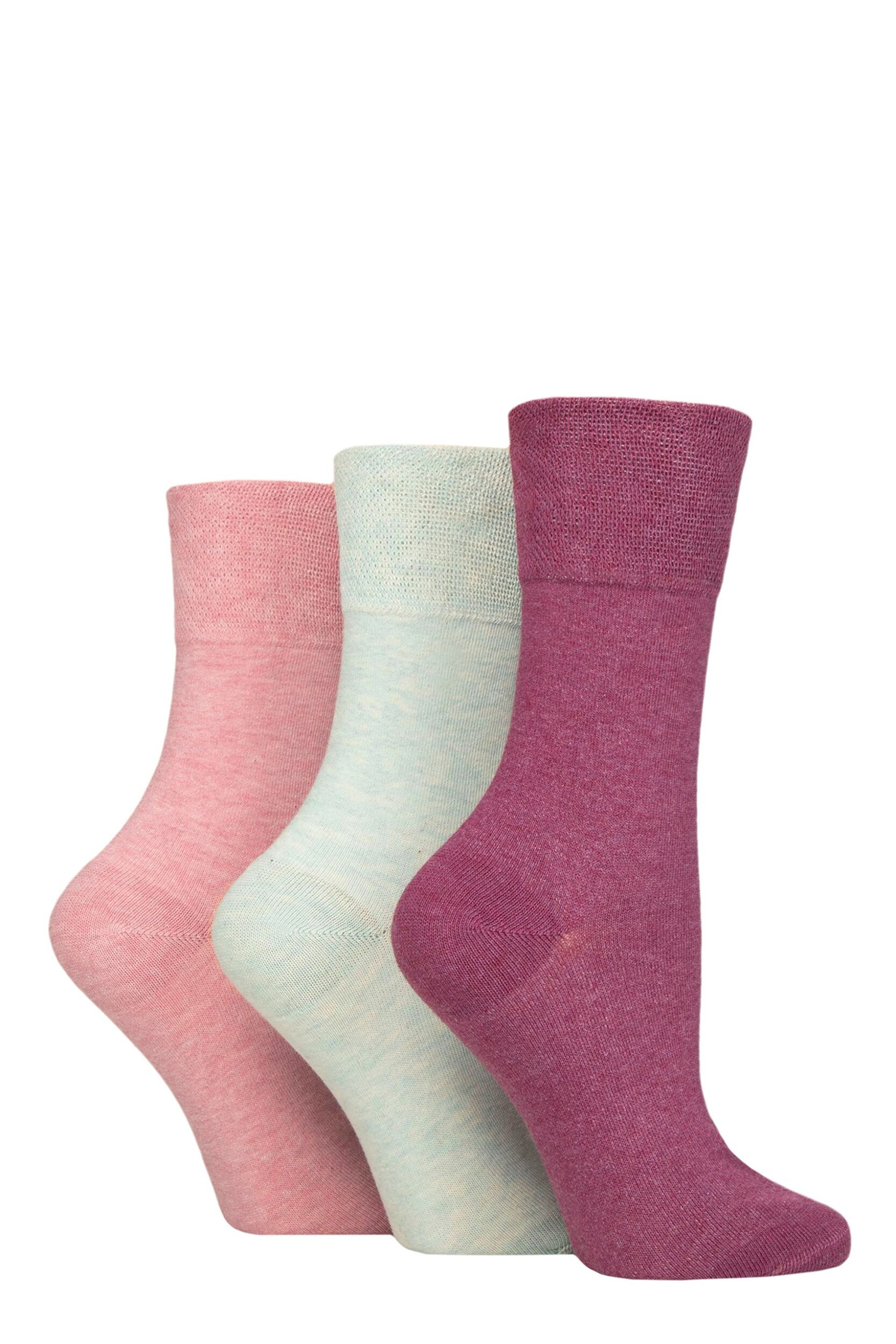 Image of Women's 3 Pair IOMI FootNurse Gentle Grip Diabetic Socks Sherbert Pink / Mint / Raspberry 4-8