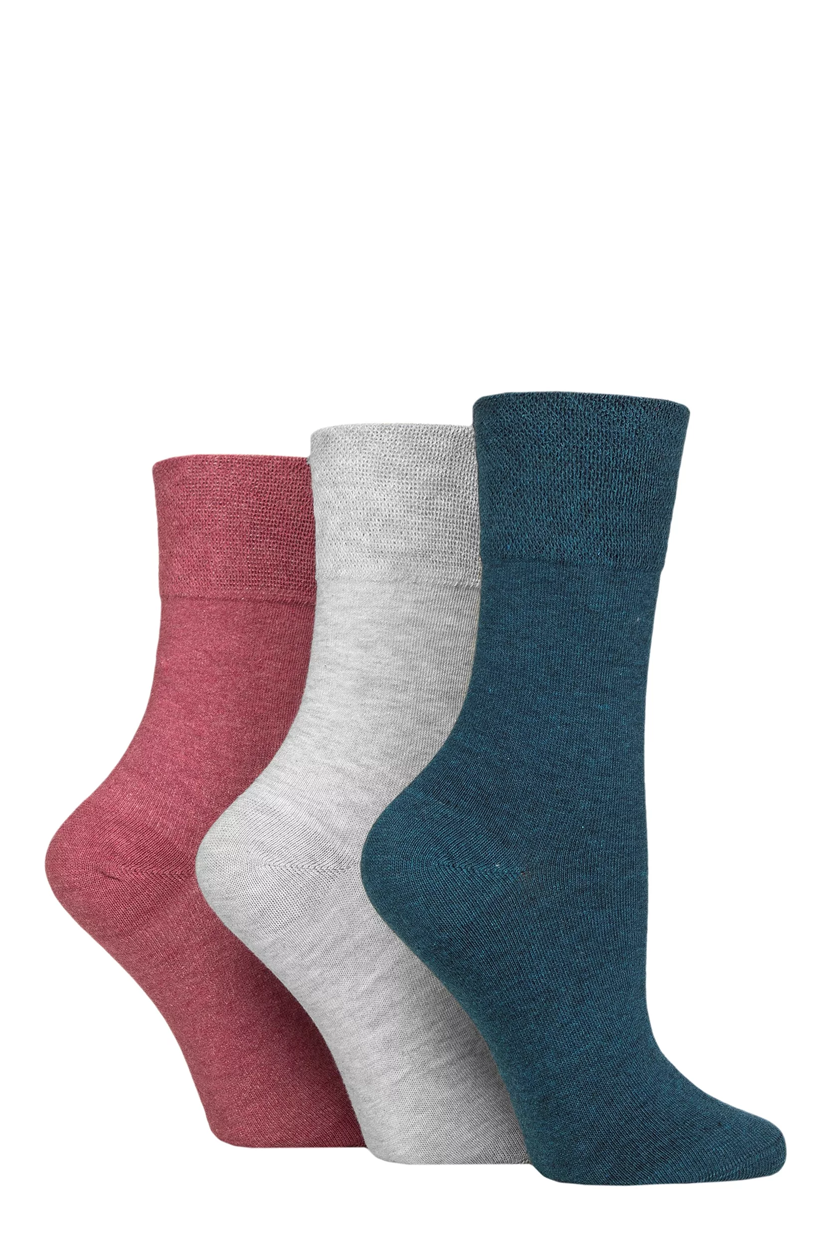 Women's 3 Pair IOMI FootNurse Gentle Grip Diabetic Socks Coral / Cloud Grey / Teal 4
