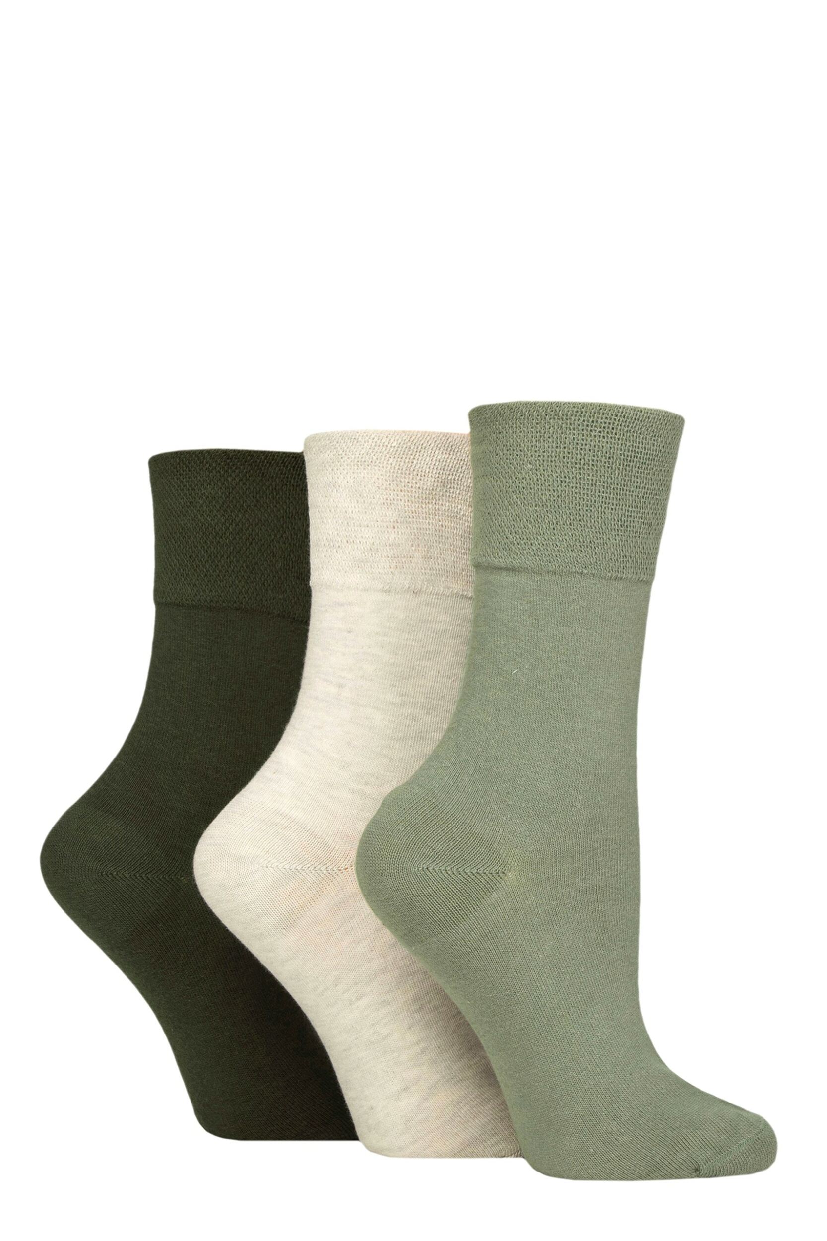 Women's 3 Pair IOMI FootNurse Gentle Grip Diabetic Socks Khaki / Forest / Grey 4-8