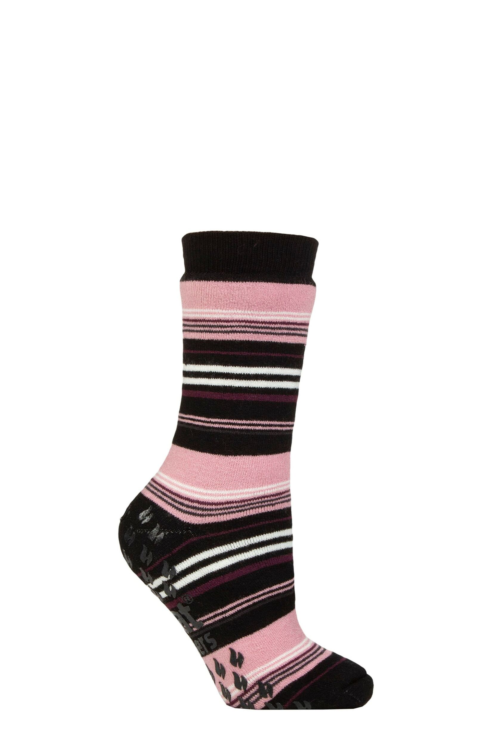 Women's 1 Pair SOCKSHOP Heat Holders IOMI FootNurse Raynaud's 3.1 TOG Striped Thermal Slipper Socks Stripe Black 4-8