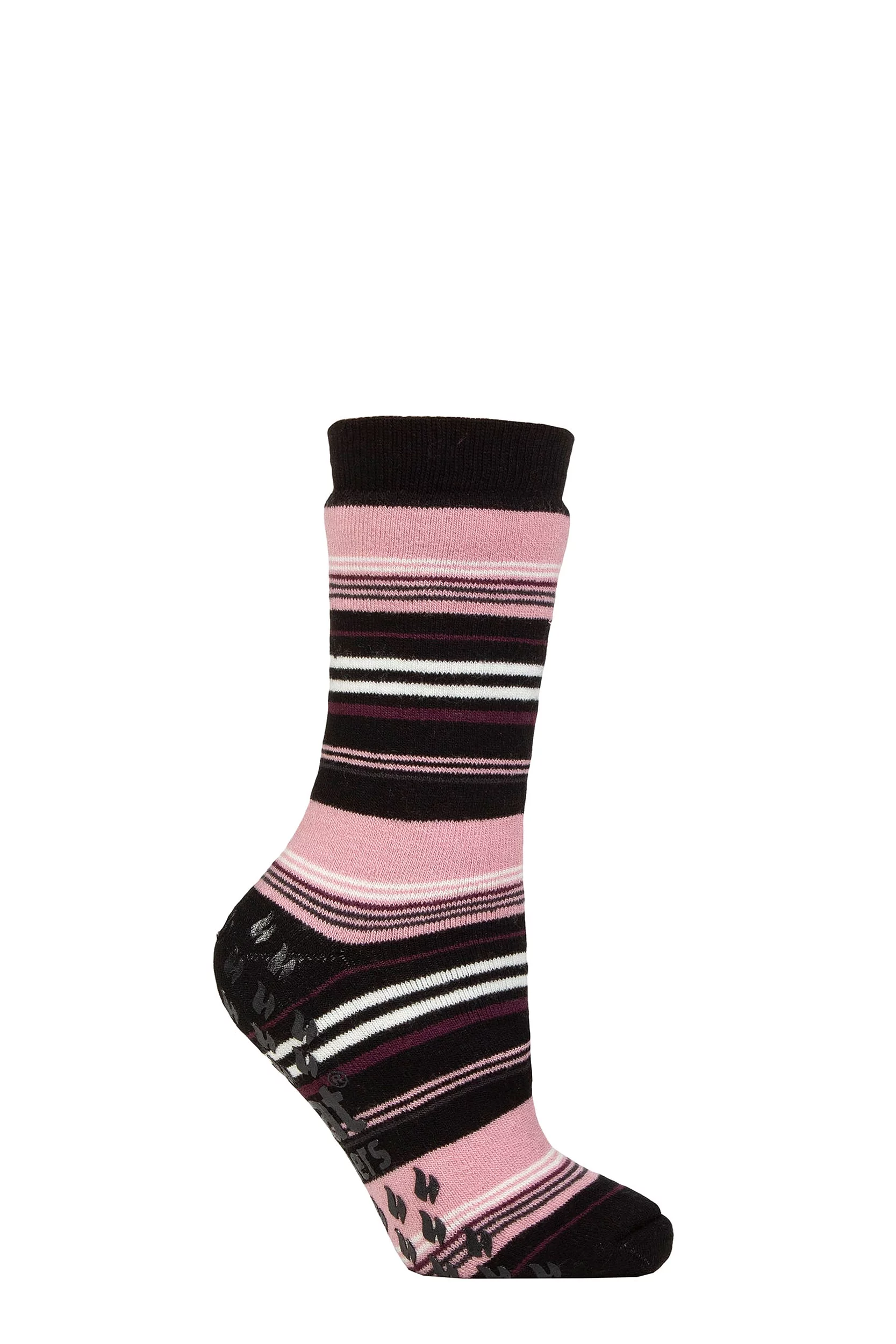 Women's 1 Pair SOCKSHOP Heat Holders IOMI FootNurse Raynaud's 3.1 TOG Striped Thermal Slipper Socks Stripe Black 4