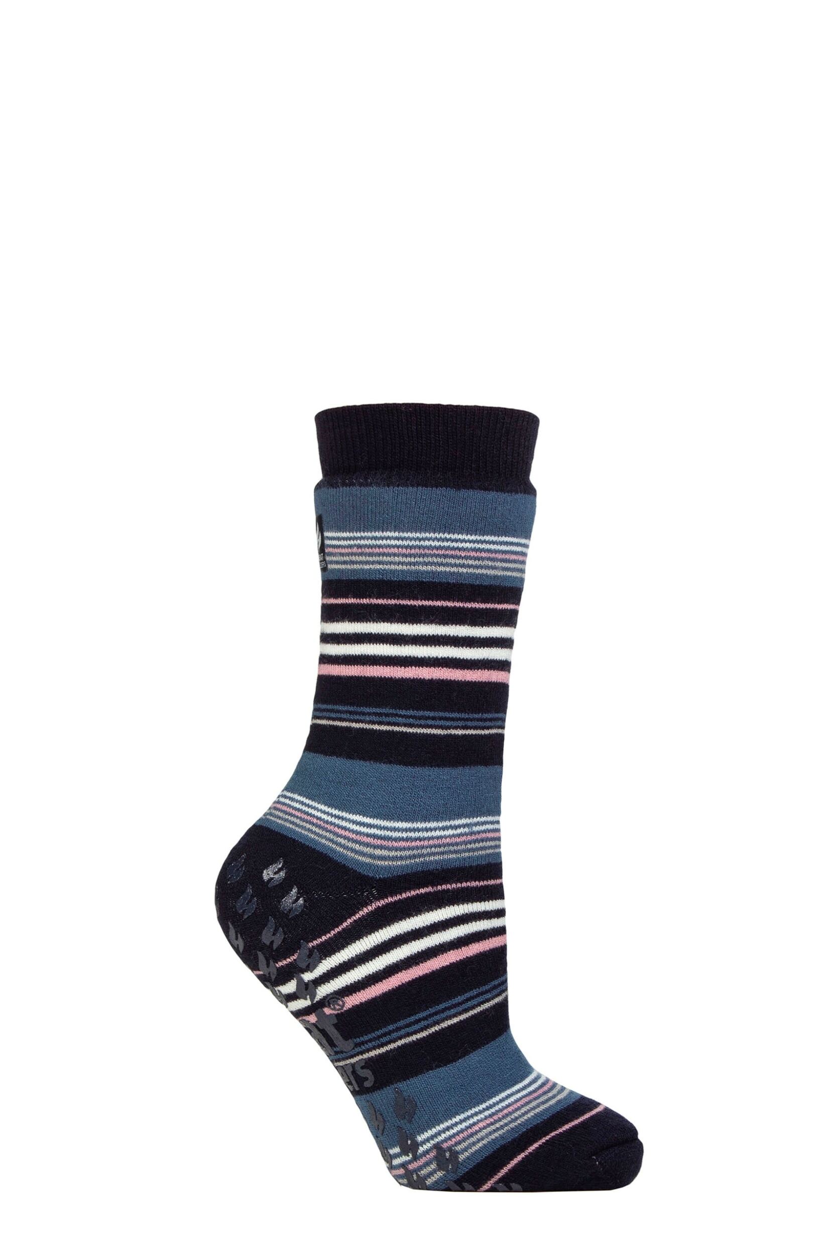 Women's 1 Pair SOCKSHOP Heat Holders IOMI FootNurse Raynaud's 3.1 TOG Striped Thermal Slipper Socks Stripe Navy 4-8