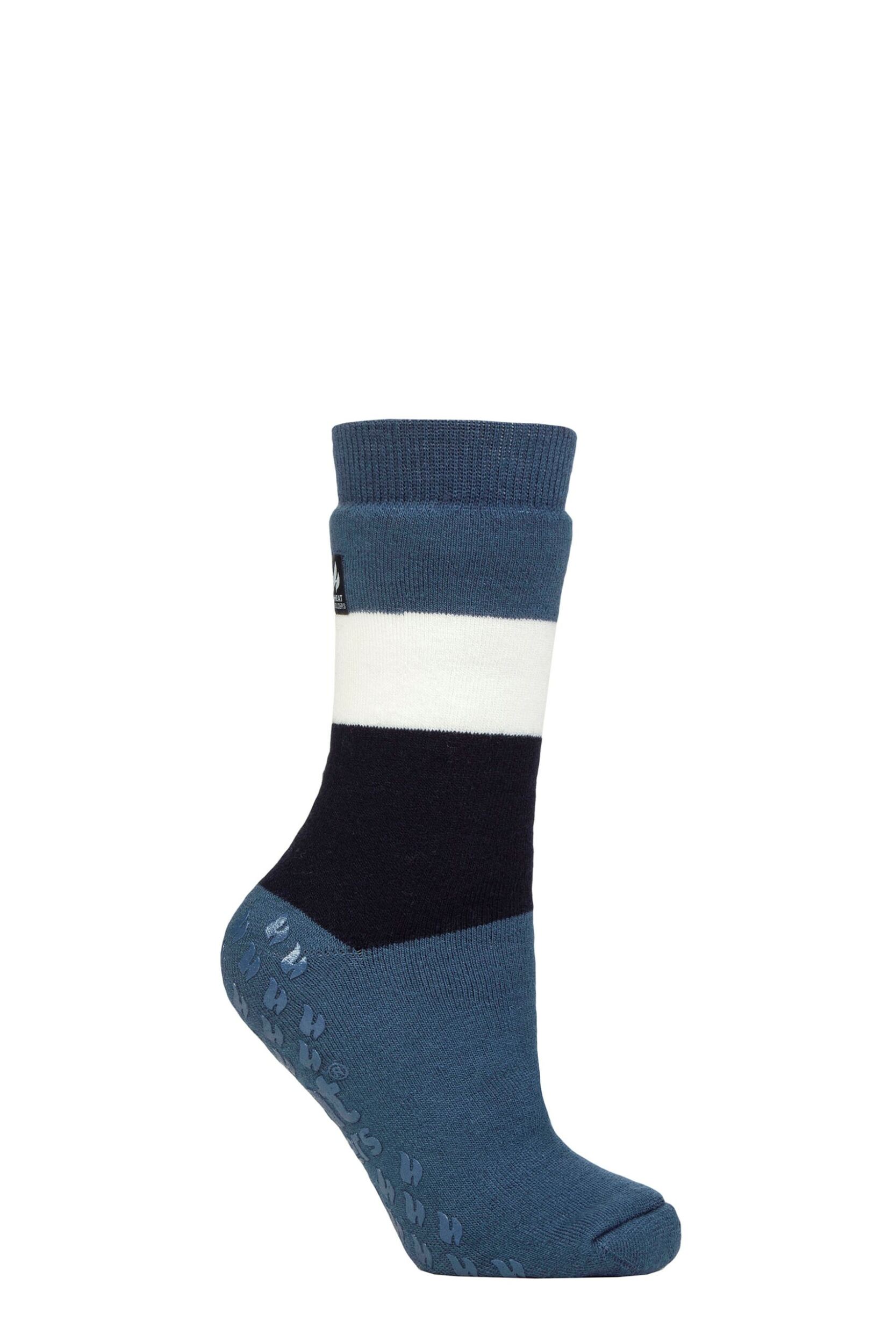 Women's 1 Pair SOCKSHOP Heat Holders IOMI FootNurse Raynaud's 3.1 TOG Striped Thermal Slipper Socks Block Stripe Denim 4-8
