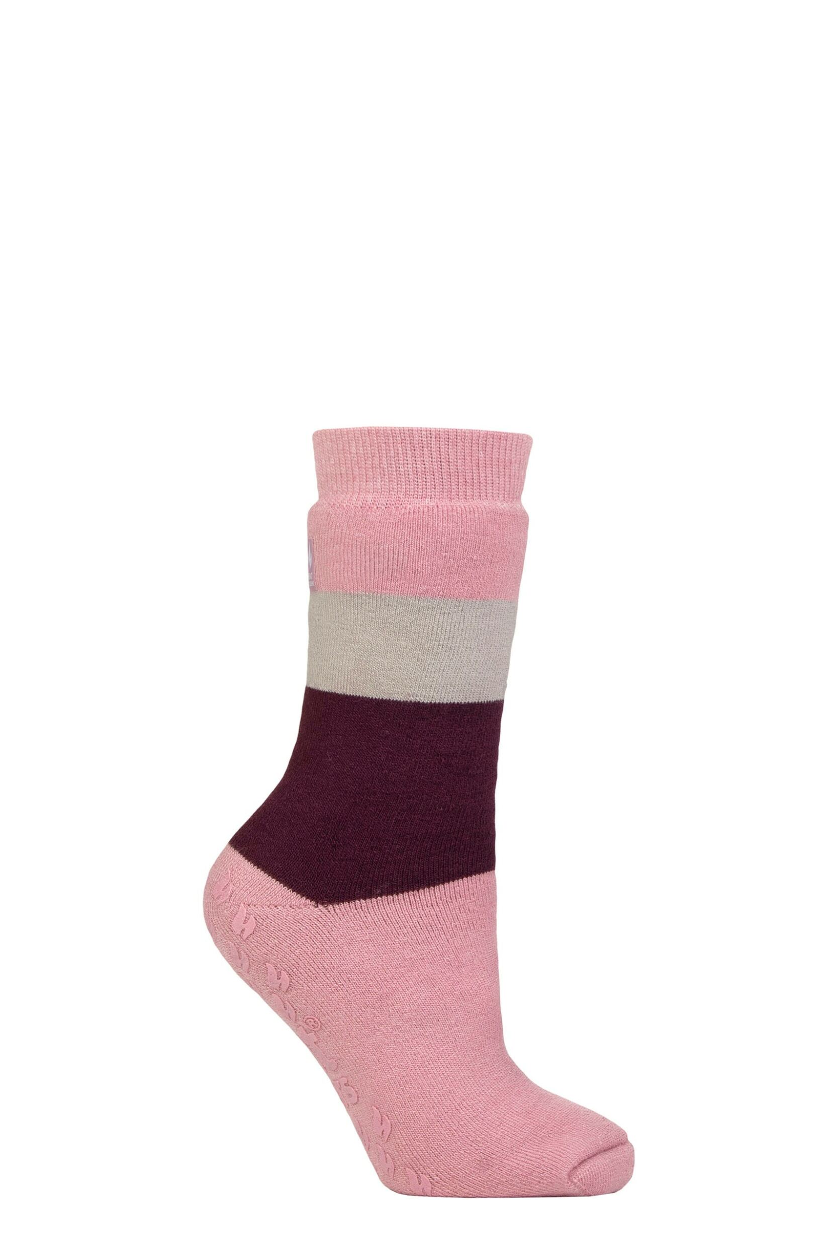 Women's 1 Pair SOCKSHOP Heat Holders IOMI FootNurse Raynaud's 3.1 TOG Striped Thermal Slipper Socks Block Stripe Rose Blush 4-8