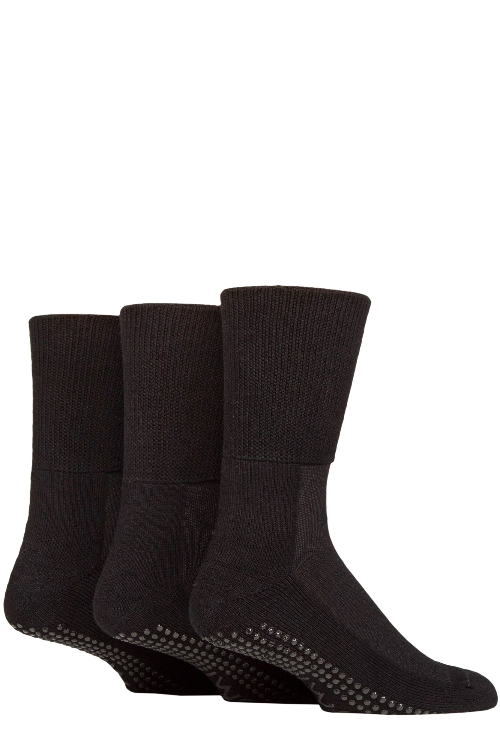 Mens 3 Pair IOMI FootNurse Bamboo Cushioned Foot Diabetic Socks with Grips Black 12