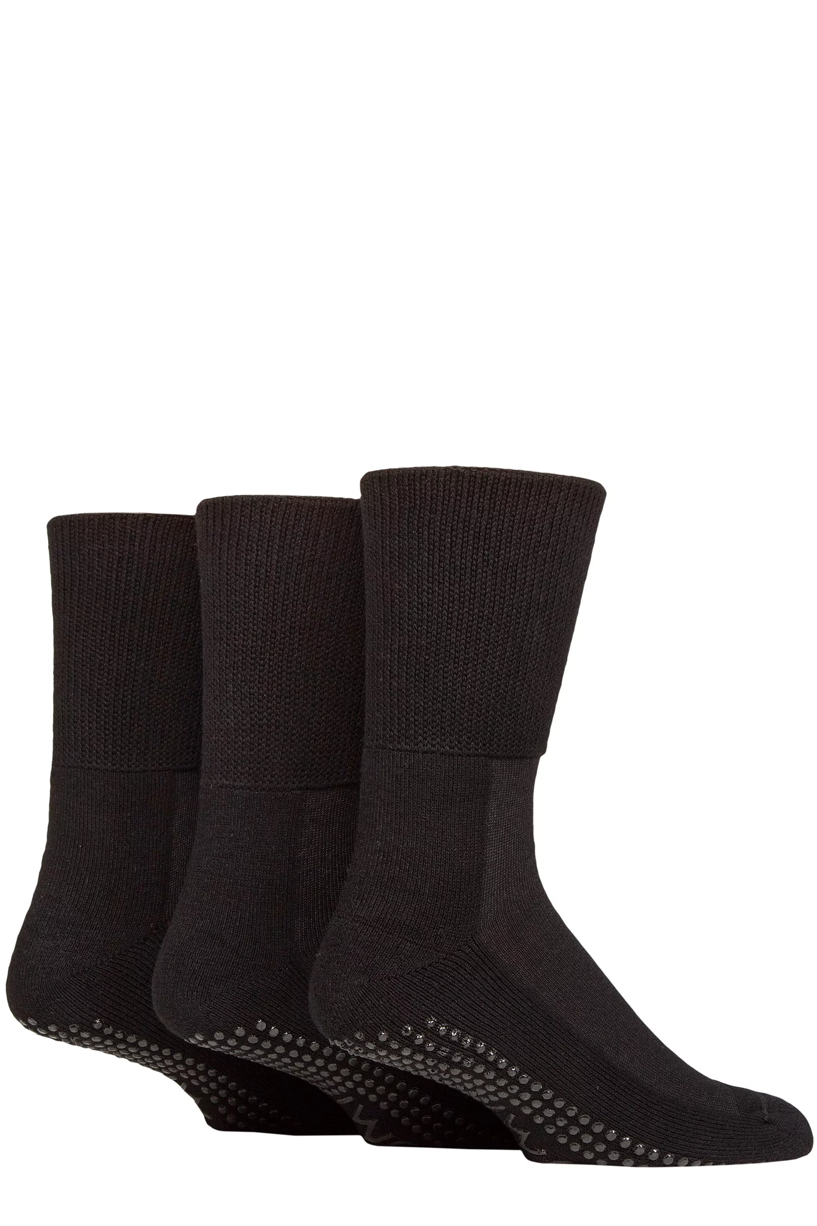 Mens 3 Pair IOMI FootNurse Bamboo Cushioned Foot Diabetic Socks with Grips Black 12