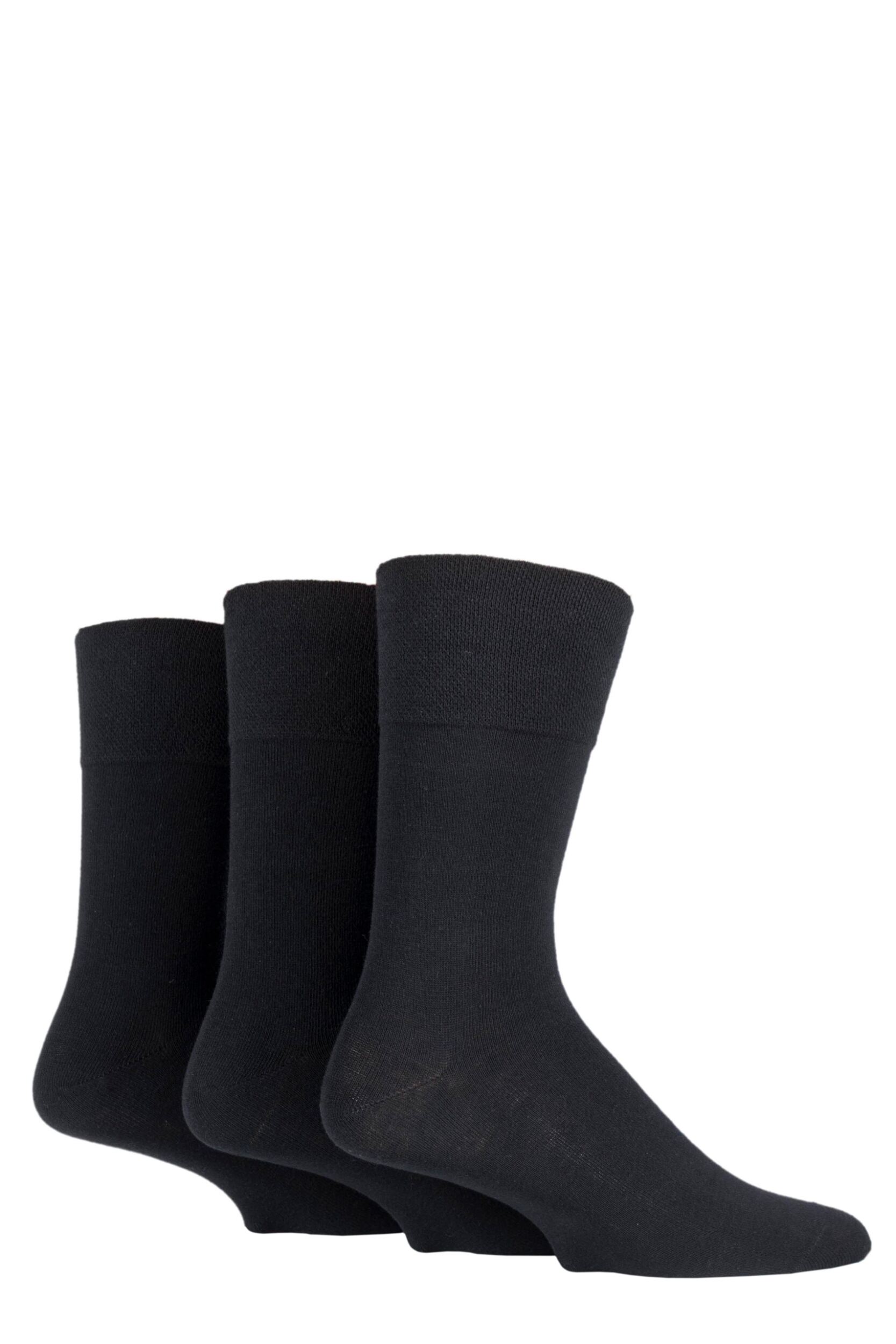 Image of Mens3 Pair IOMI FootNurse Gentle Grip Bamboo Diabetic Socks Black 6-11