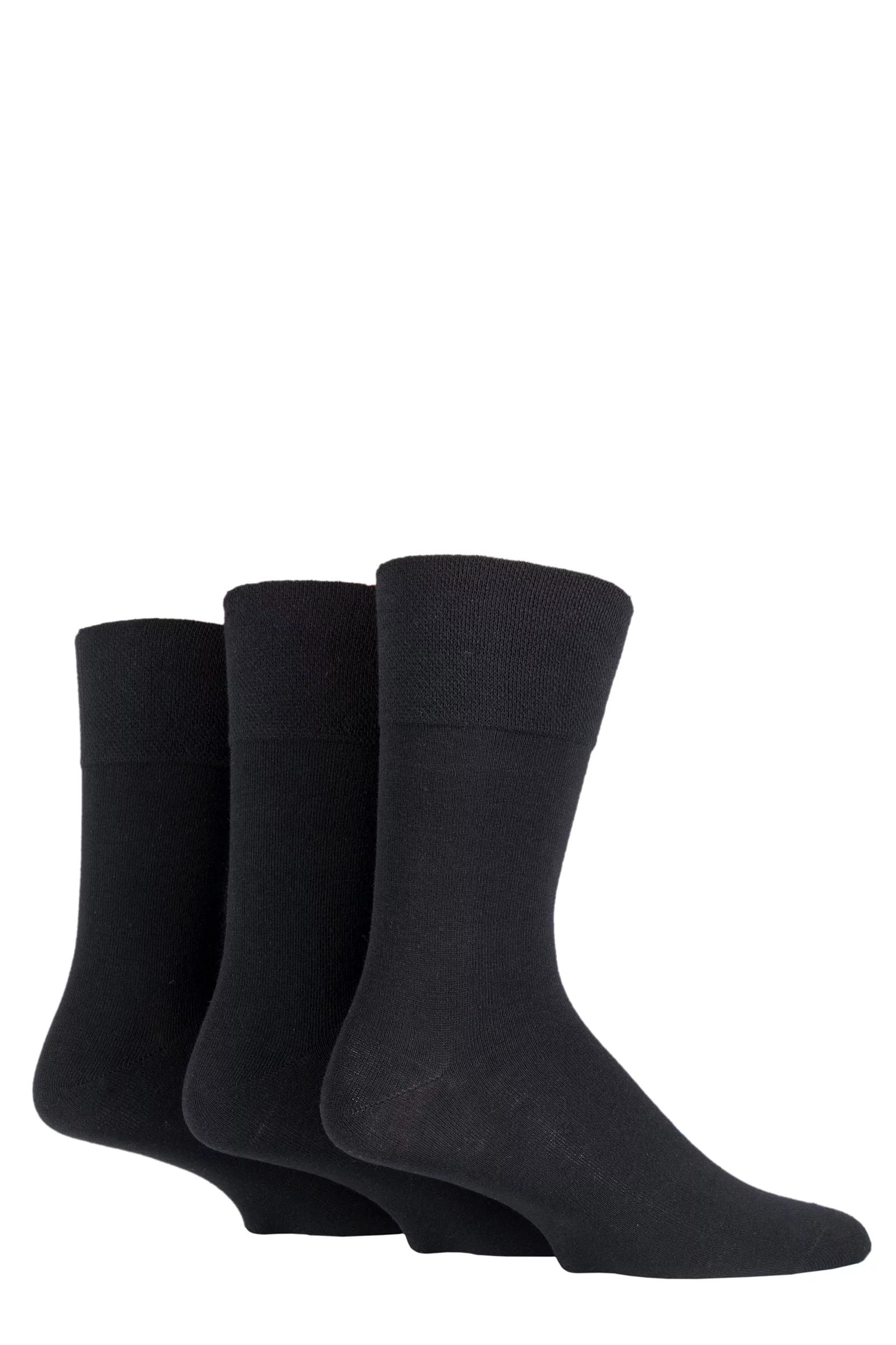 Men's 3 Pair IOMI FootNurse Gentle Grip Bamboo Diabetic Socks Black 6