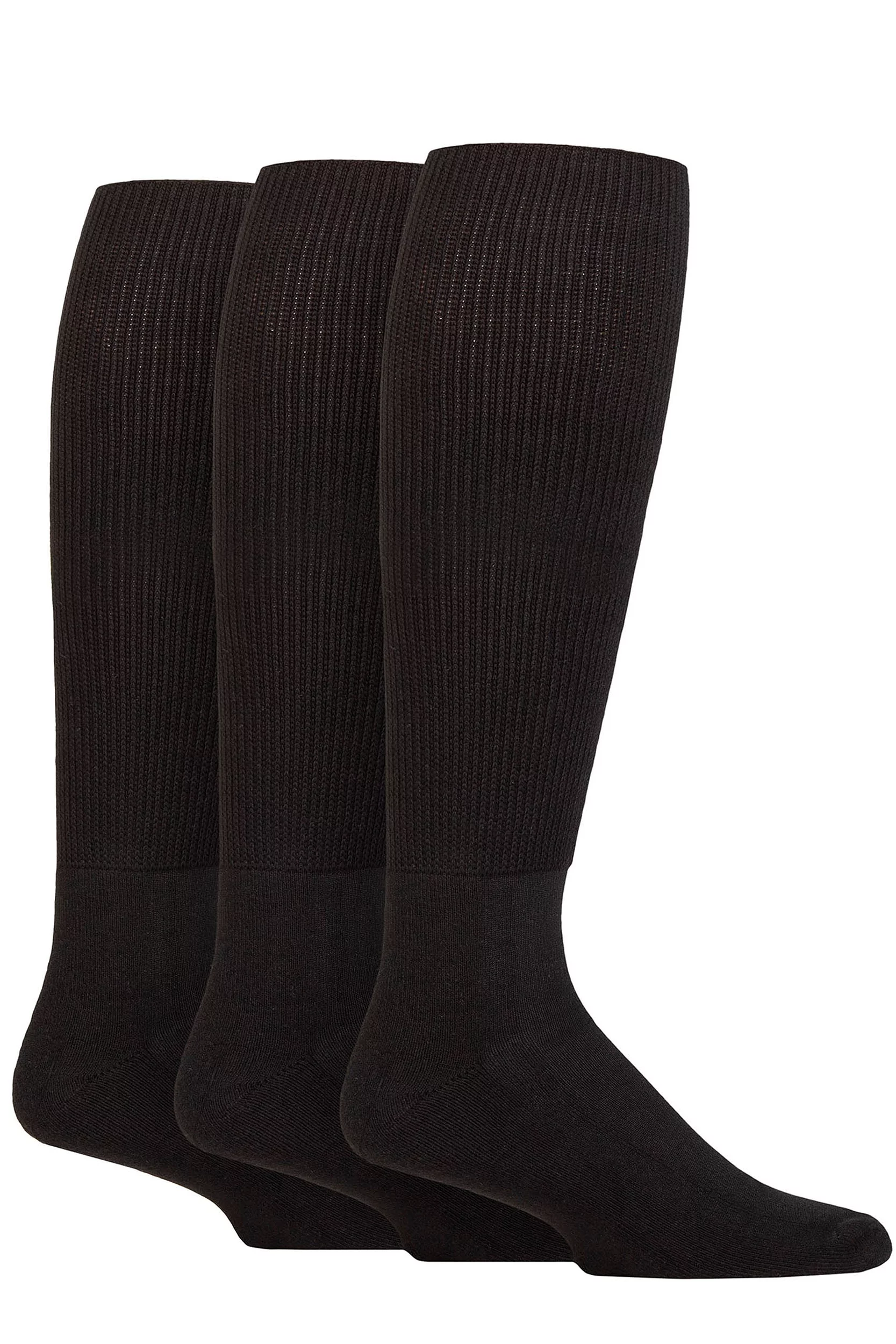 Mens and Women's 3 Pair IOMI FootNurse Cushion Foot Bamboo Diabetic Knee High Socks Black 4-8 Unisex