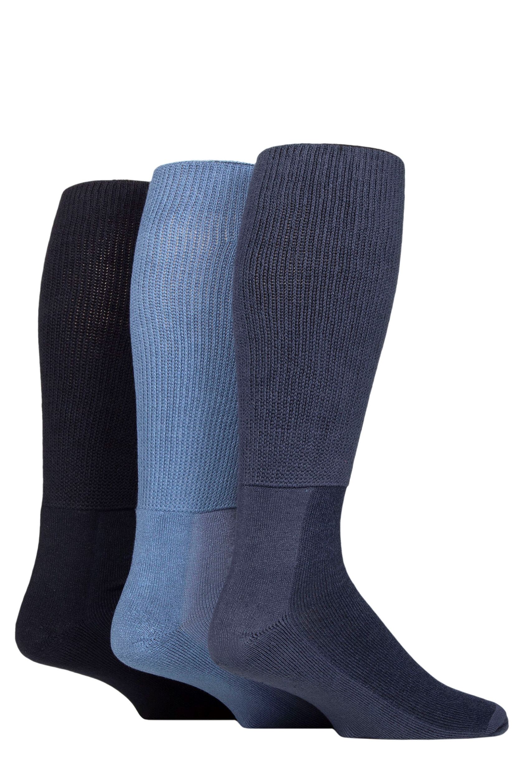 Mens and Women's 3 Pair IOMI FootNurse Cushion Foot Bamboo Diabetic Knee High Socks Denim 4