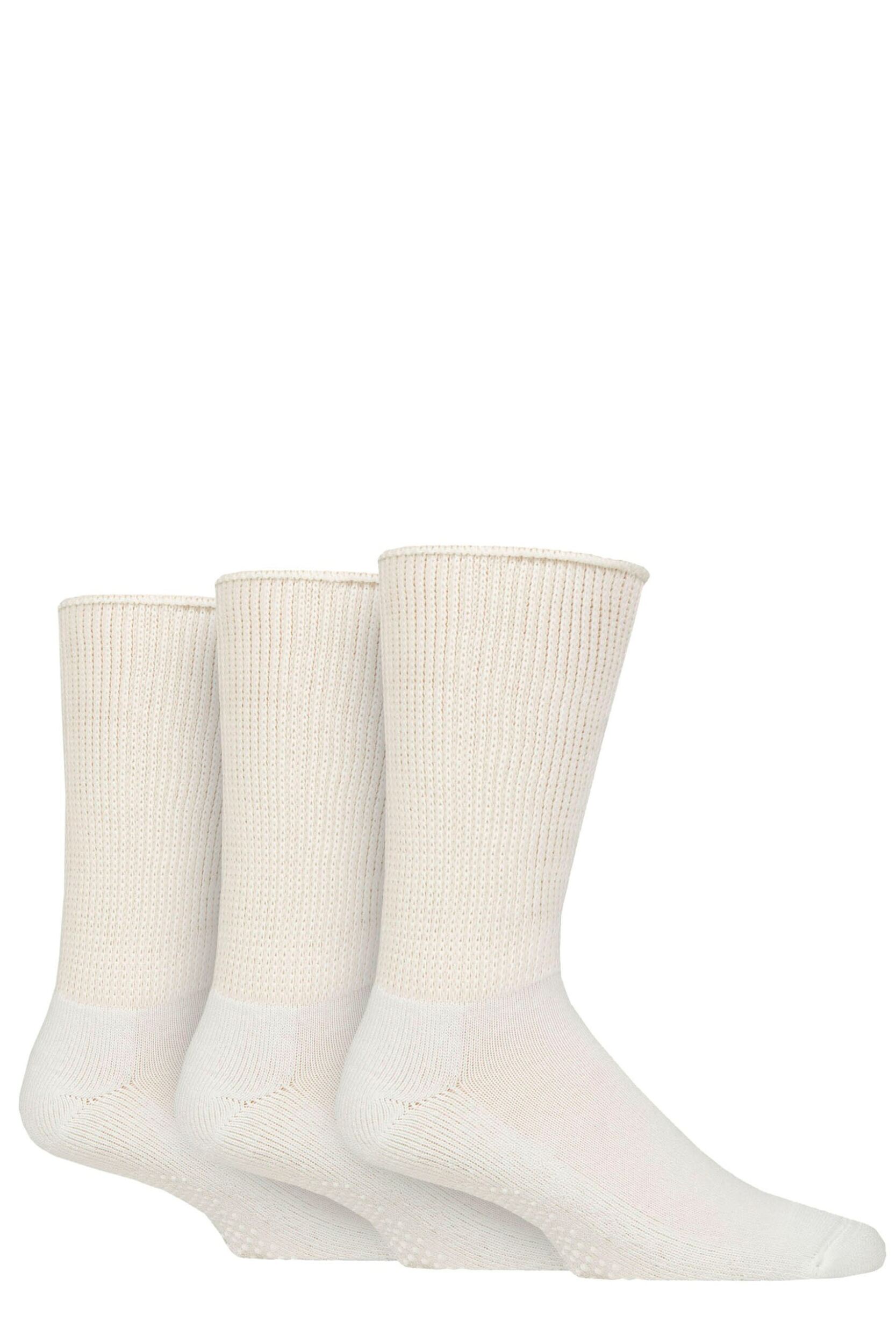 Image of Mens 3 Pair SOCKSHOP IOMI FootNurse Diabetic Slipper Socks White 6-8.5