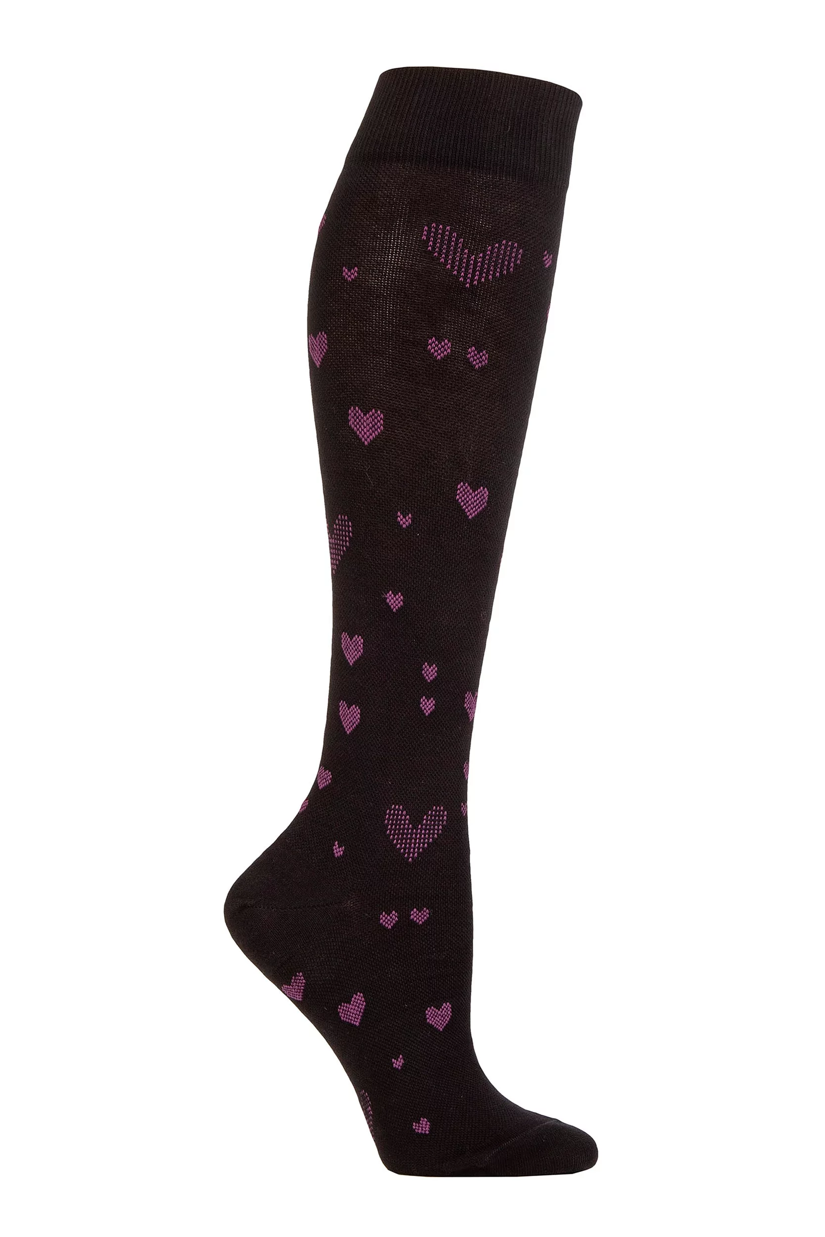 Women's 1 Pair SOCKSHOP IOMI FootNurse Patterned Cotton Diabetic Flight Socks Black / Pink Hearts 4