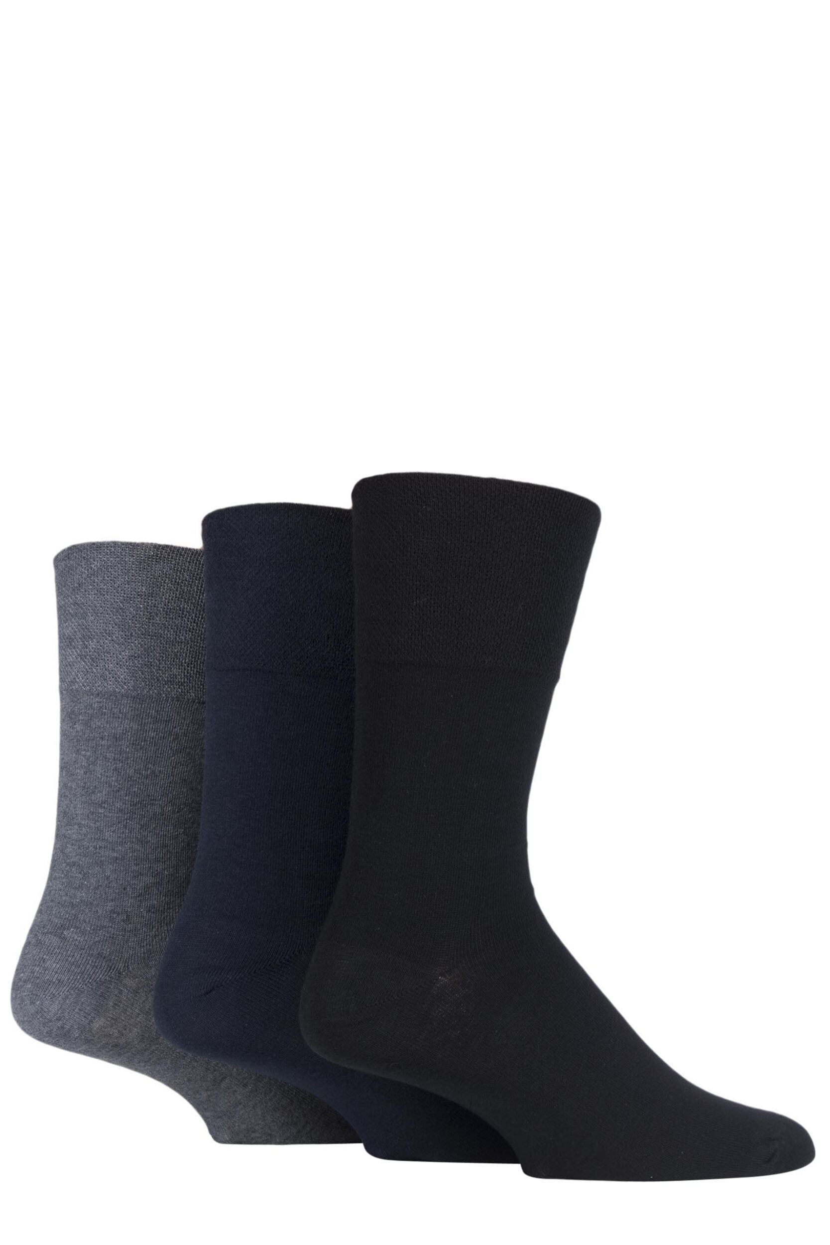 3 Pair Black / Navy / Grey Footnurse Gentle Grip Diabetic Socks Men's 6-11 Mens - Iomi