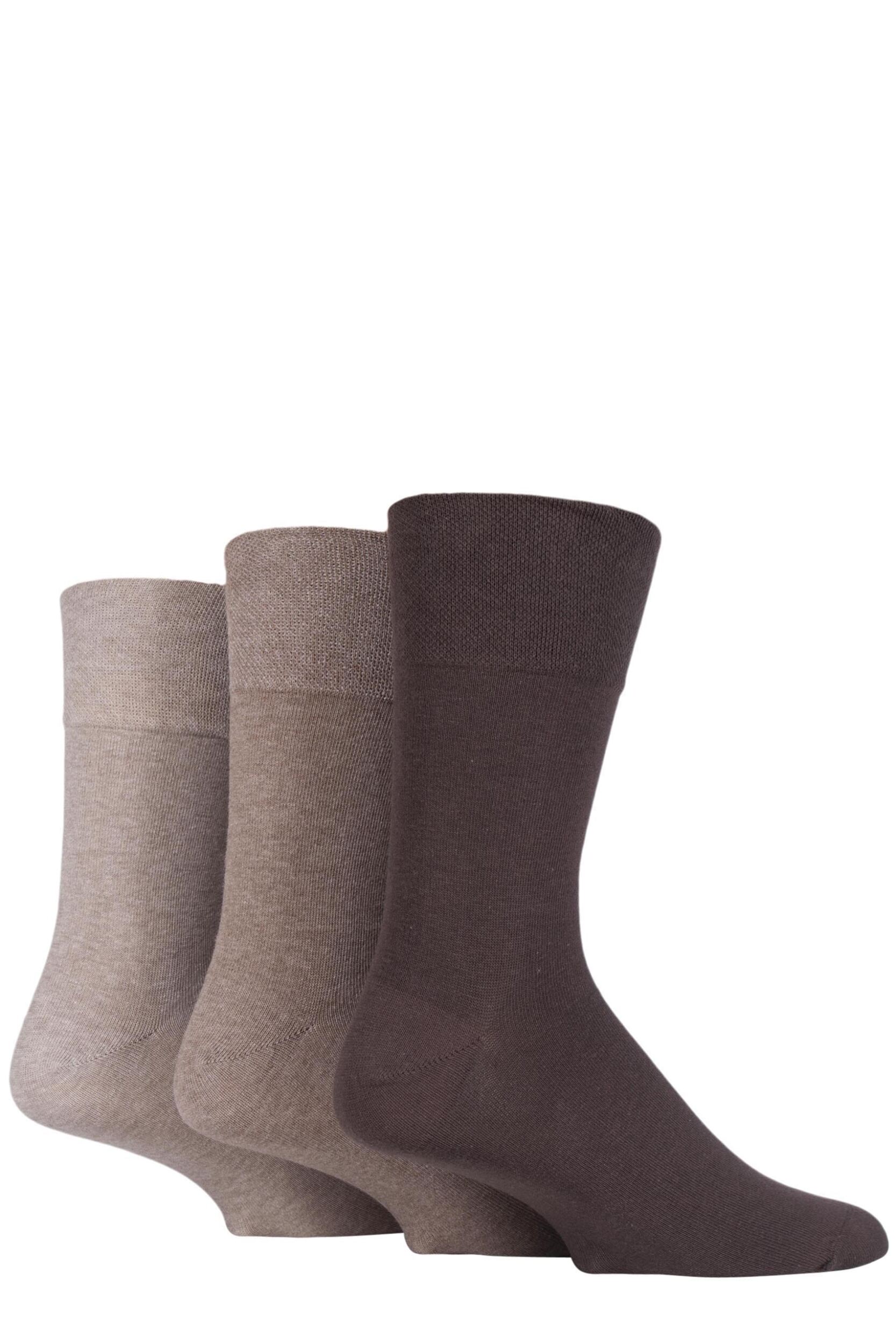 3 Pair Brown Footnurse Gentle Grip Diabetic Socks Men's 12-14 Mens - Iomi