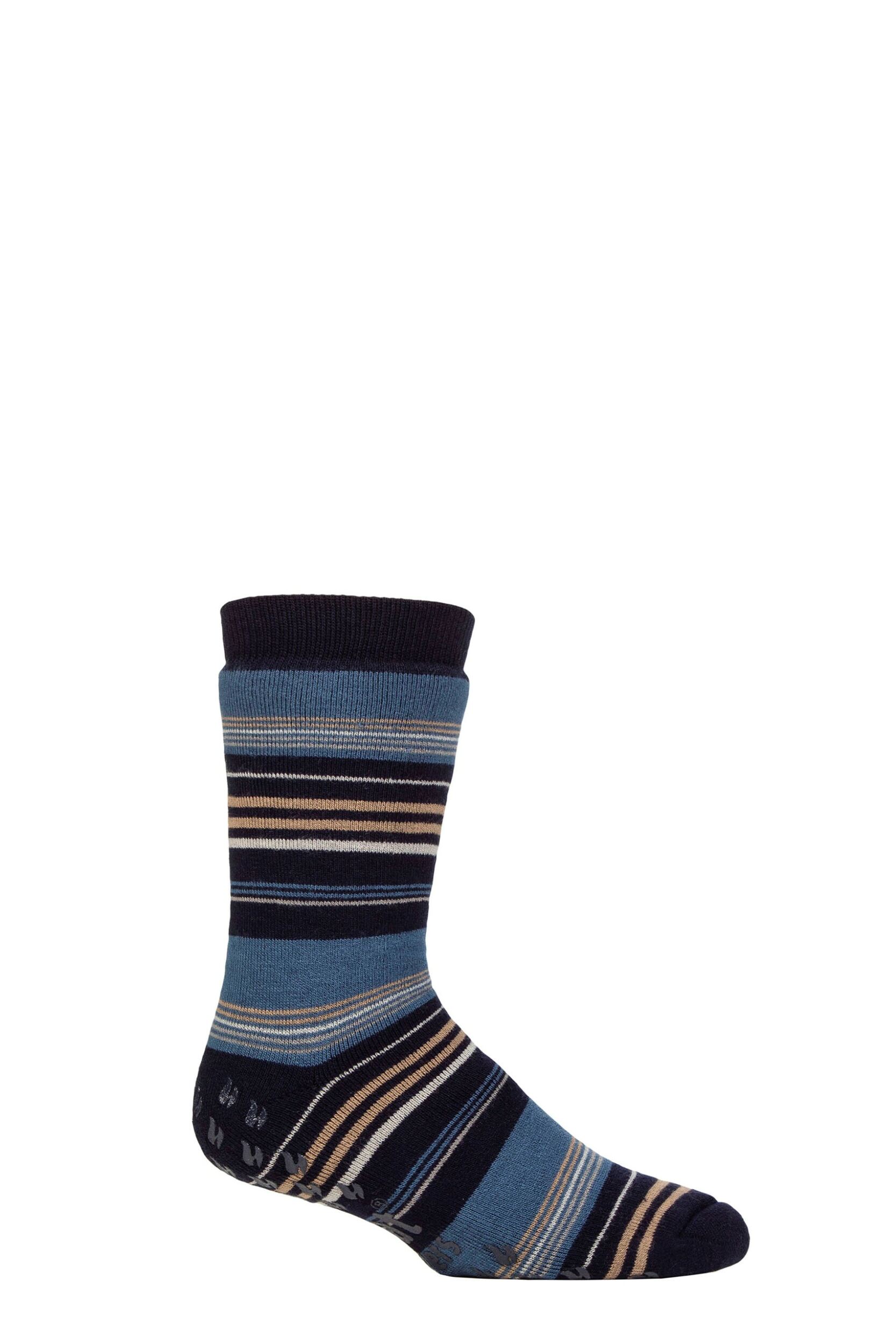 Mens 1 Pair SOCKSHOP Heat Holders IOMI FootNurse Raynaud's 3.1 TOG Striped Thermal Slipper Socks Stripe Navy 6-11