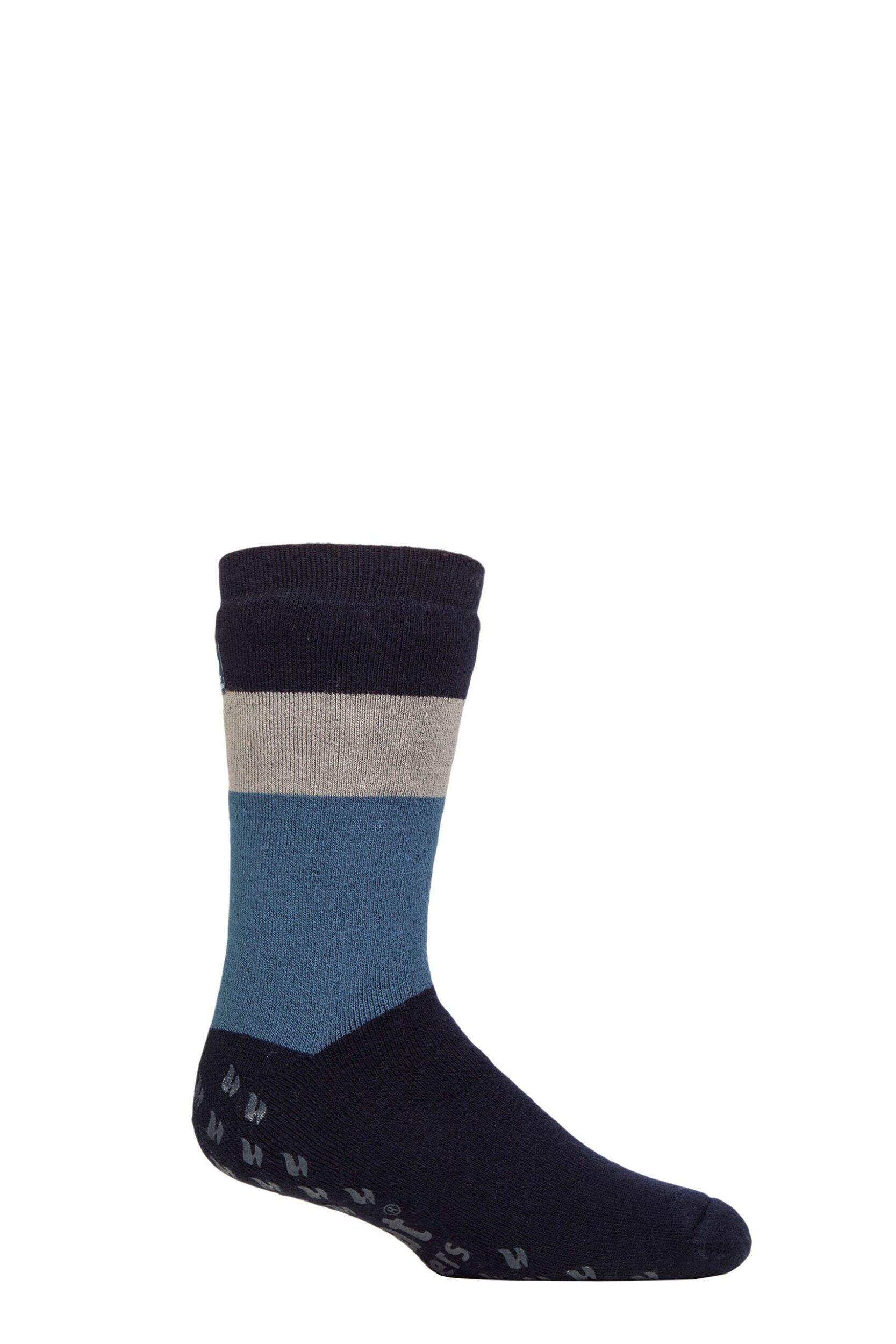 Mens 1 Pair SOCKSHOP Heat Holders IOMI FootNurse Raynaud's 3.1 TOG Striped Thermal Slipper Socks Block Stripe Navy 6-11
