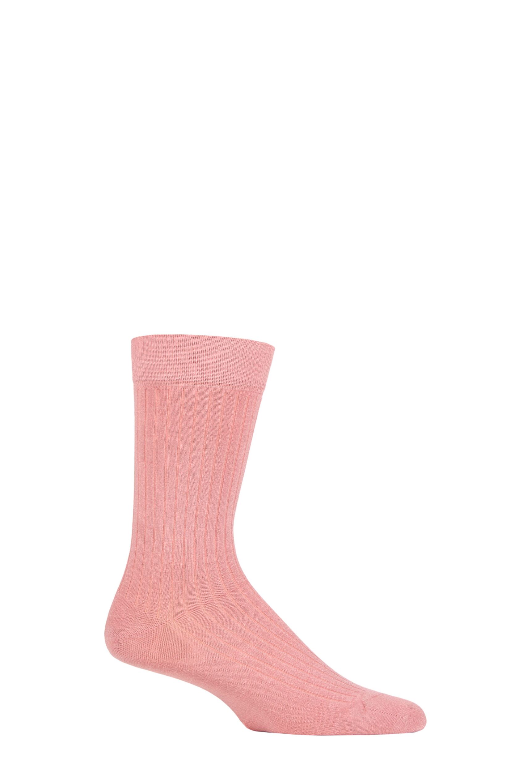 Image of Mens 1 Pair SOCKSHOP of London Luxury Fine Rib Bamboo Socks Pink 7-11 Mens