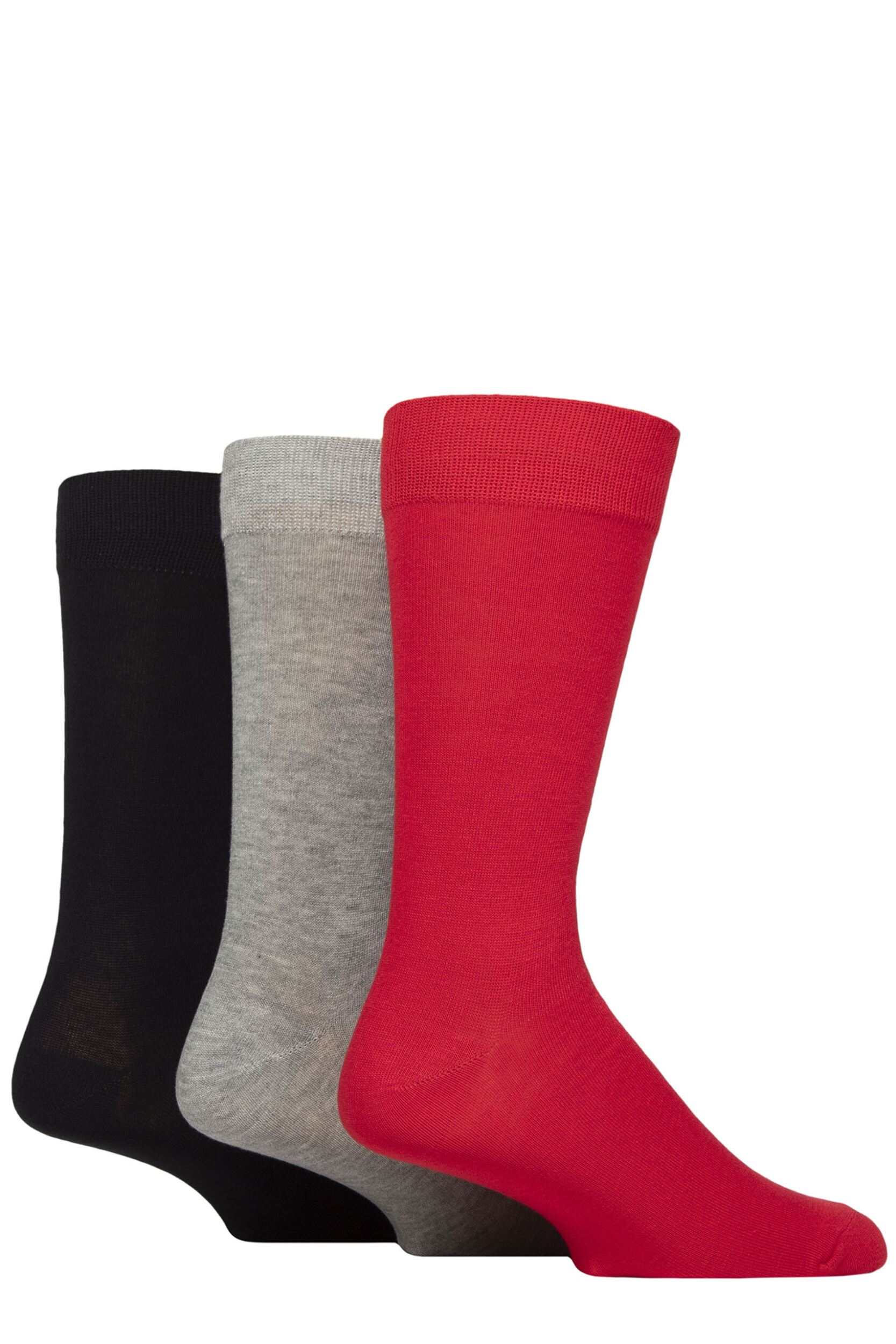 Image of Mens 3 Pair Wildfeet Plain Bamboo Socks Red / Light Grey / Navy 7-11