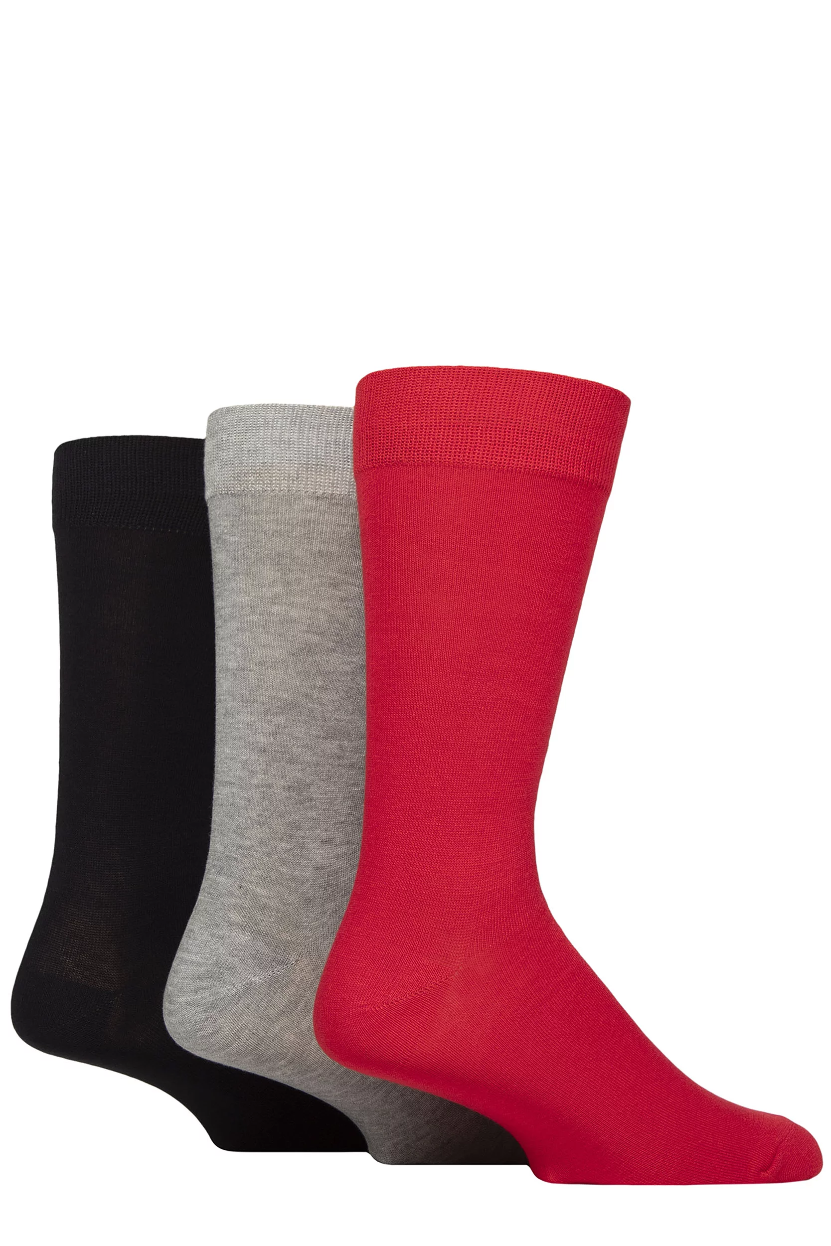Mens 3 Pair Wildfeet Plain Bamboo Socks Red / Light Grey / Navy 7