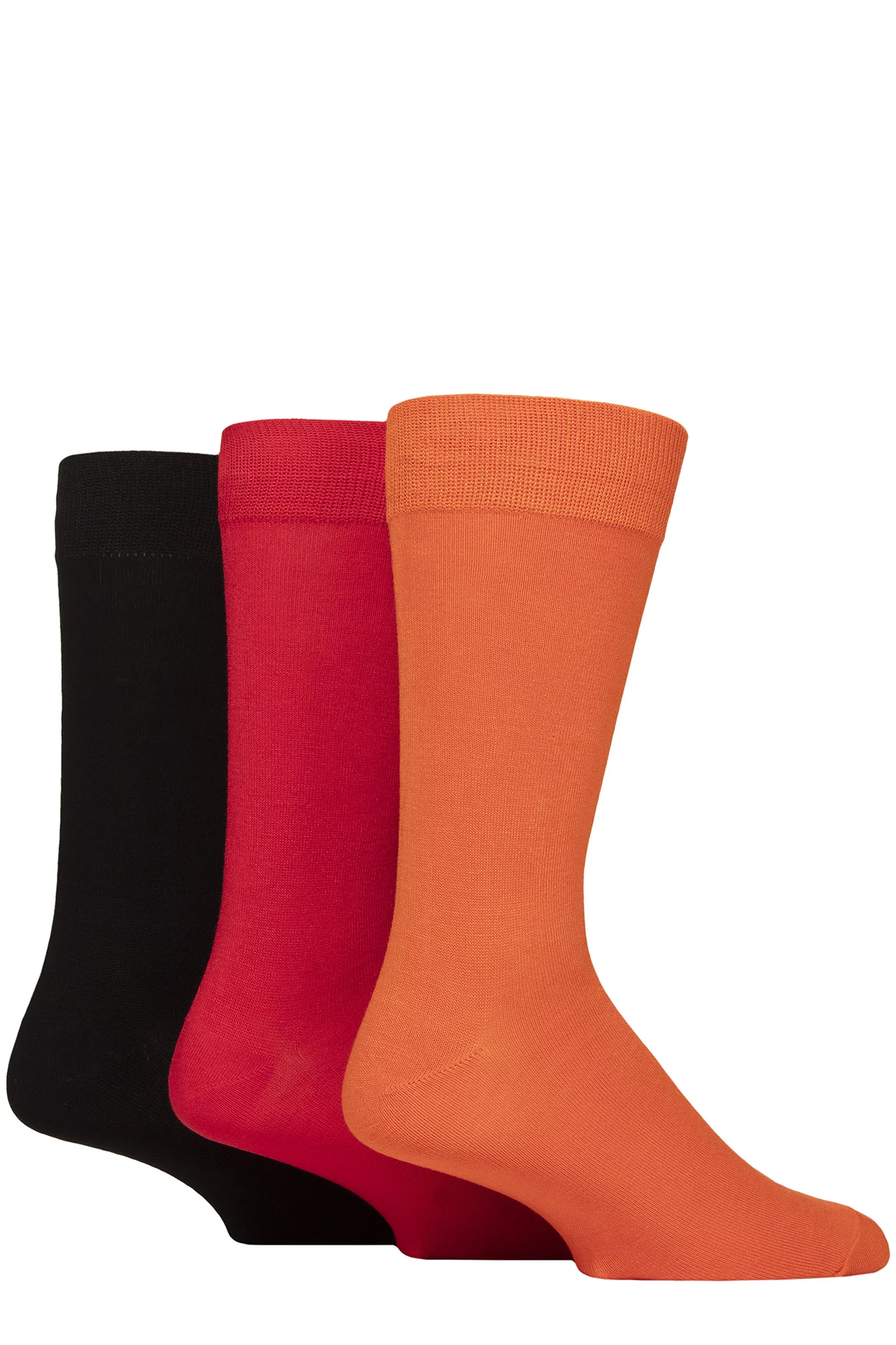 Mens 3 Pair Wildfeet Plain Bamboo Socks Orange / Red / Black 7