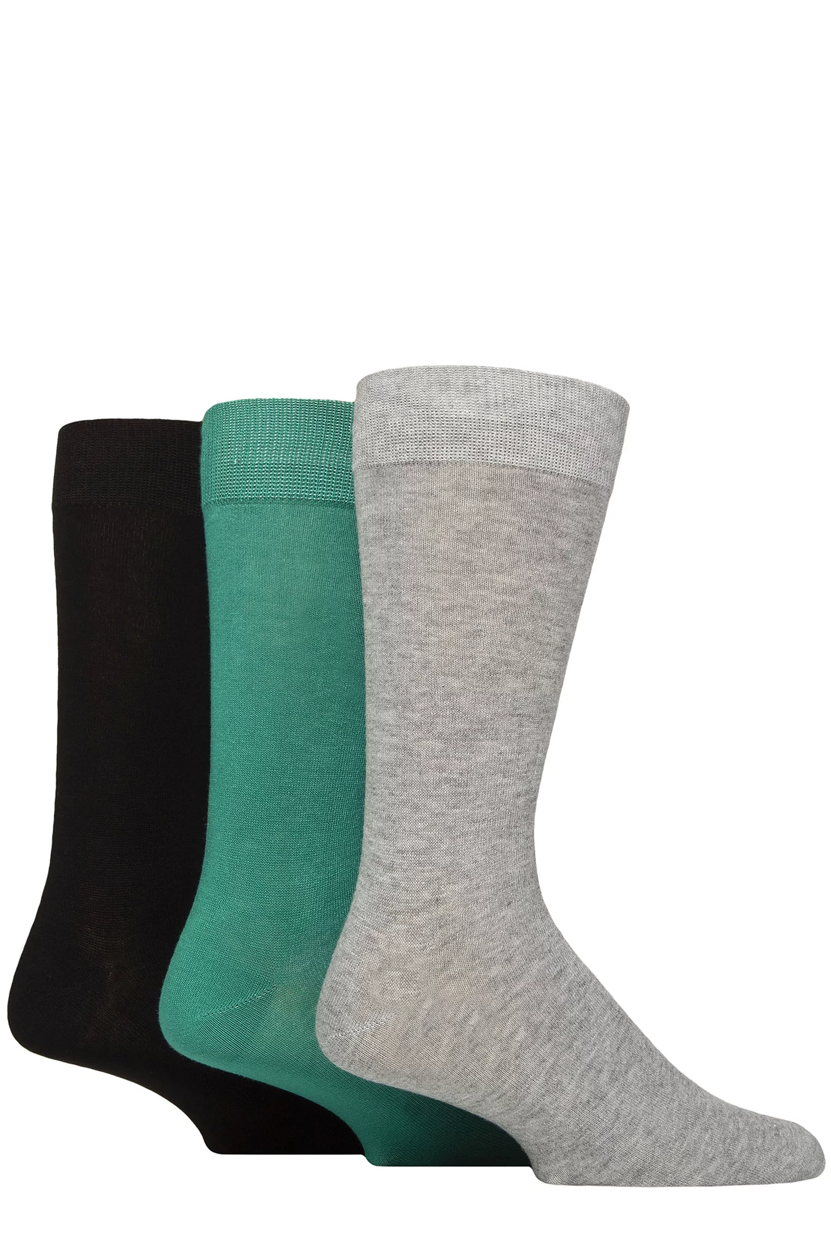 Mens 3 Pair Wildfeet Plain Bamboo Socks Light Grey / Green / Black 7