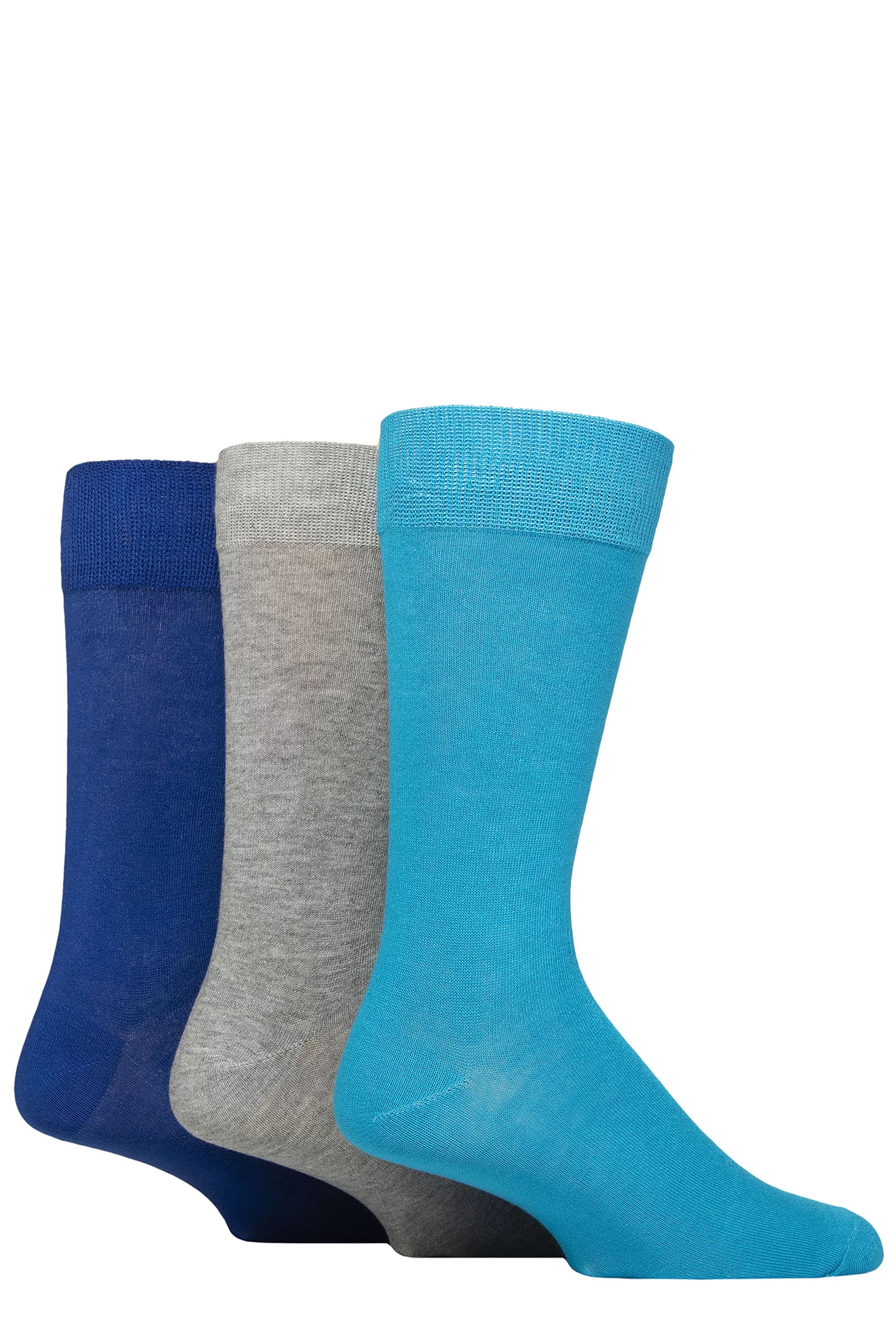 Mens 3 Pair Wildfeet Plain Bamboo Socks Bright Blue / Light Grey / Blue 7