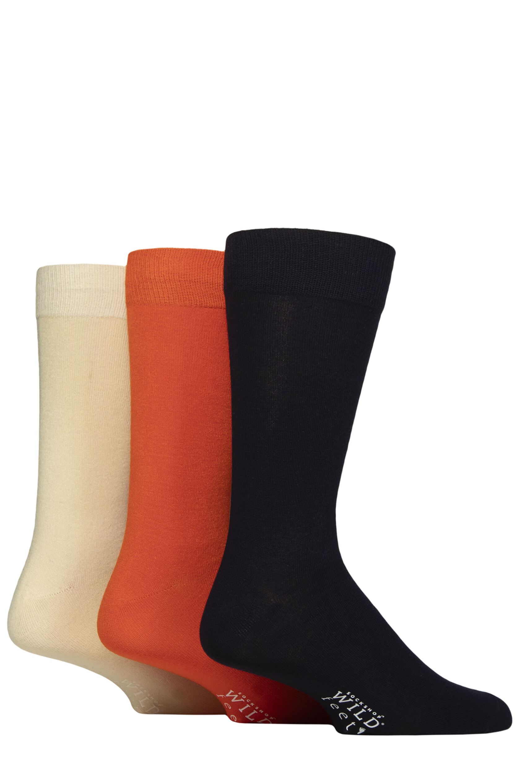 Image of Mens 3 Pair Wildfeet Plain Bamboo Socks Navy / Orange / Pale Yellow 7-11