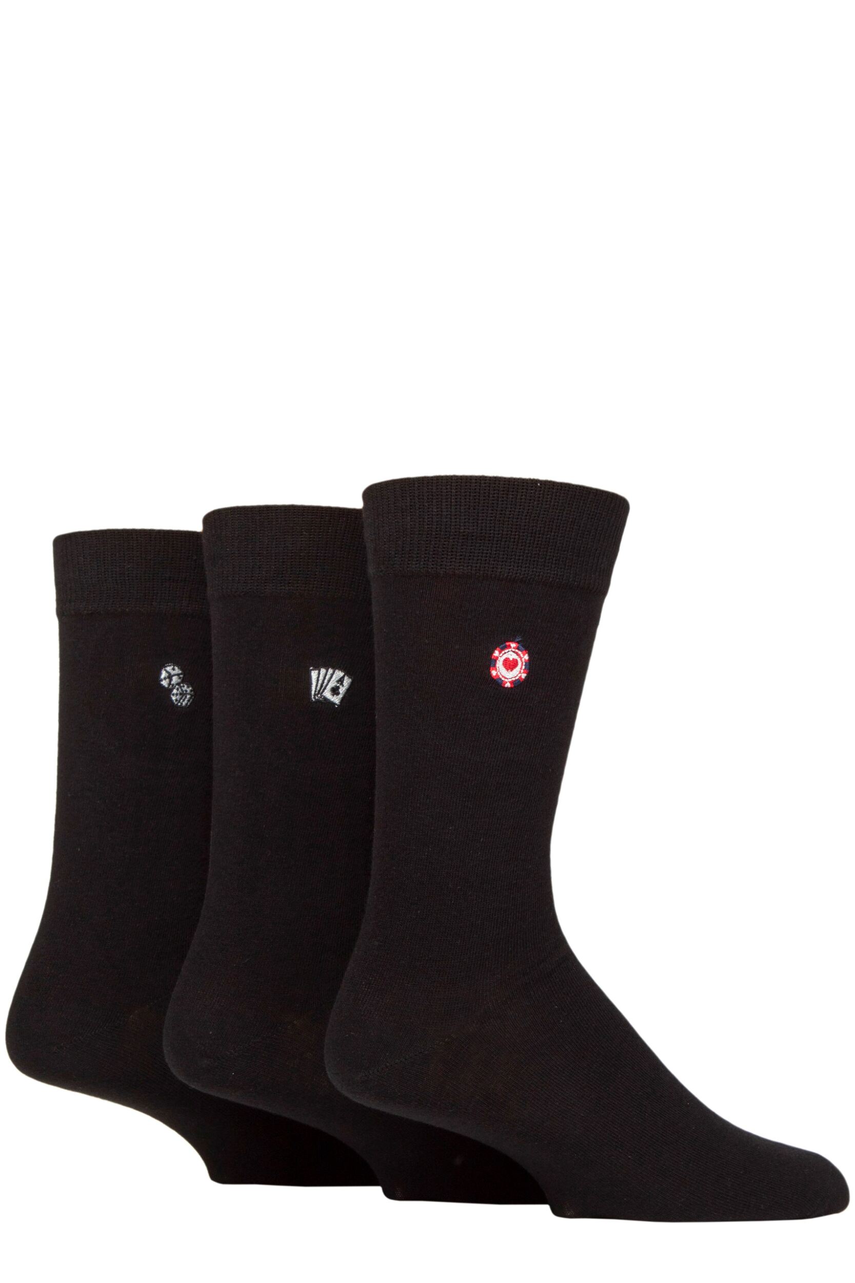 Mens 3 Pair SOCKSHOP Wildfeet Embroidered Bamboo Socks Casino 7