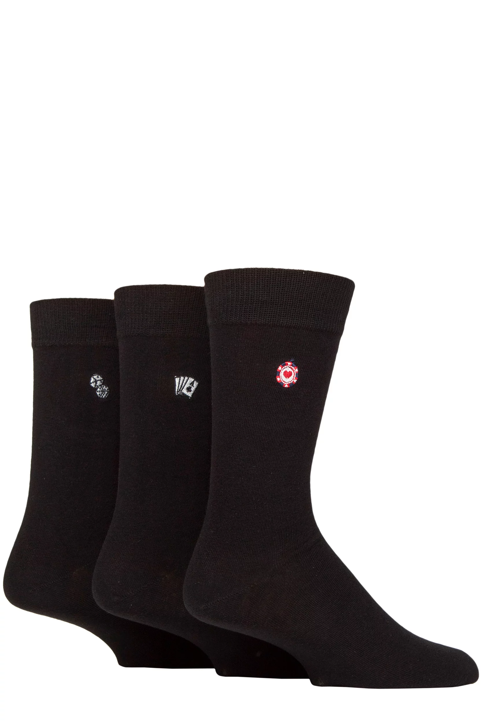 Mens 3 Pair SOCKSHOP Wildfeet Embroidered Bamboo Socks Casino 7