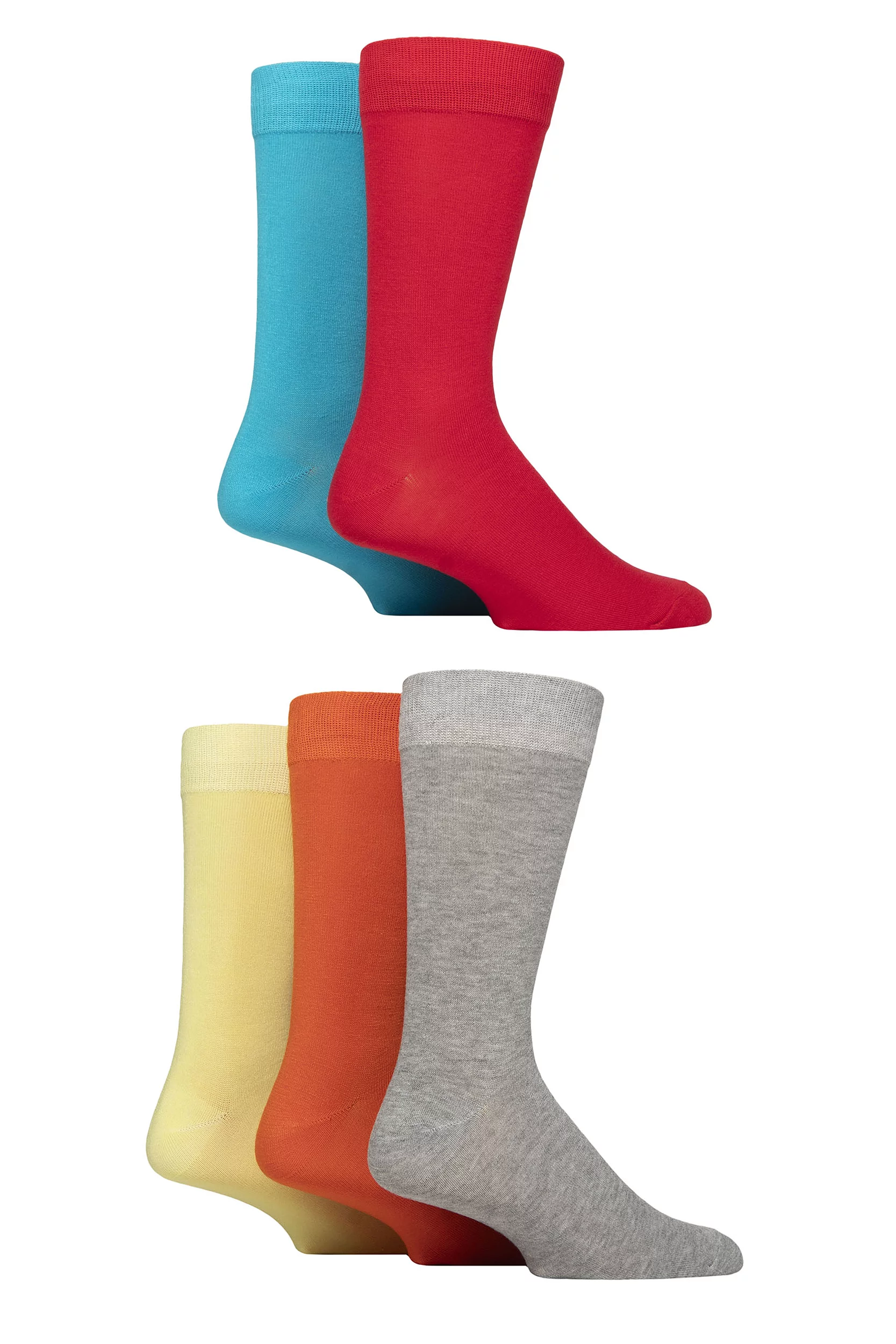 Mens 5 Pair SOCKSHOP Wildfeet Plain Bamboo Socks Red / Blue / Grey / Orange / Yellow 7