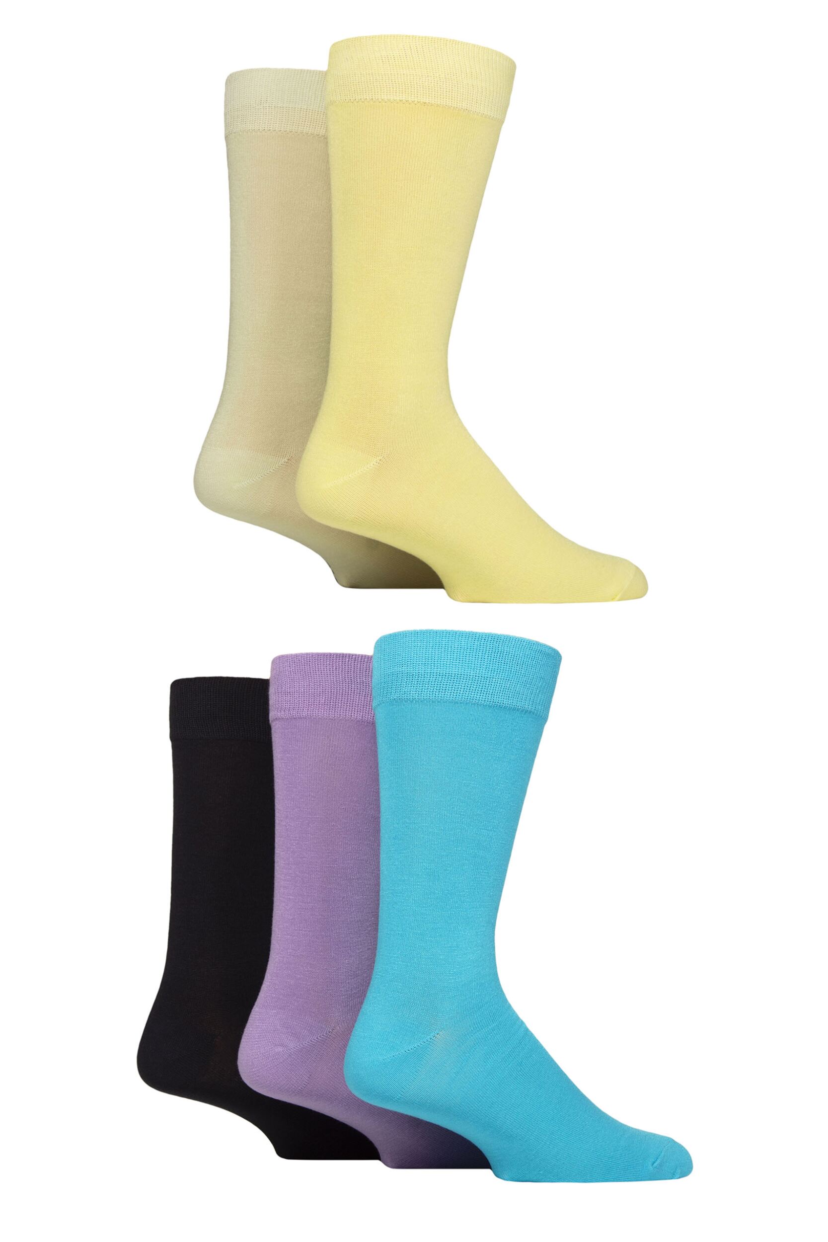 Mens 5 Pair SOCKSHOP Wildfeet Plain Bamboo Socks Yellow / Lime / Blue / Lilac / Navy 7-11
