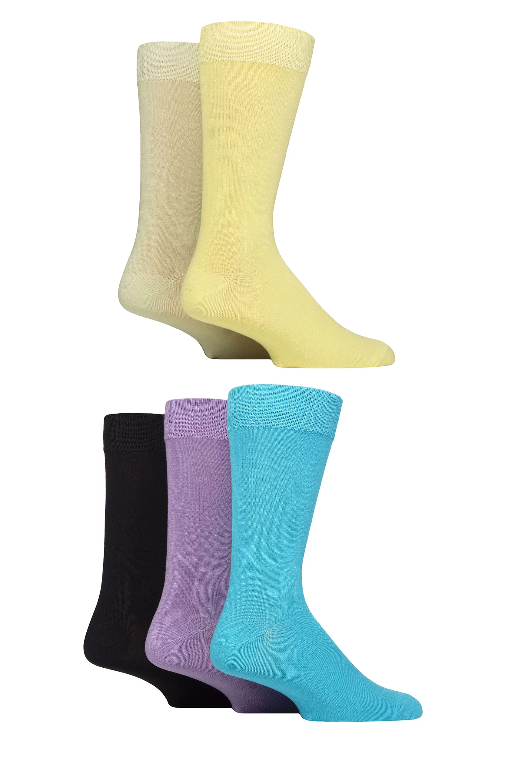 Mens 5 Pair SOCKSHOP Wildfeet Plain Bamboo Socks Yellow / Lime / Blue / Lilac / Navy 7