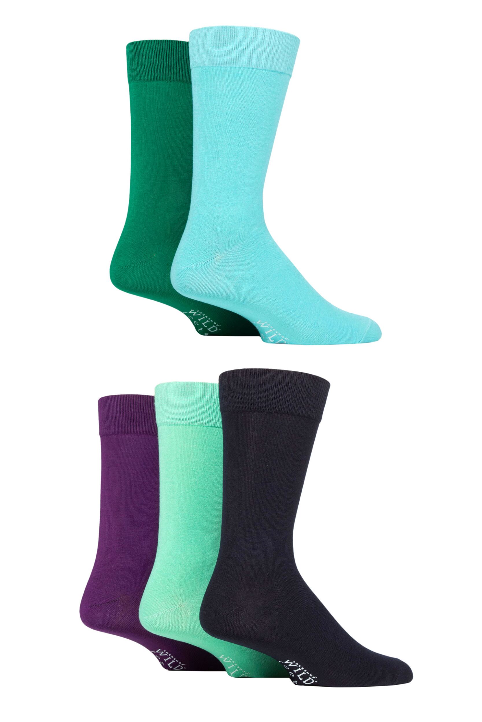 Mens 5 Pair SOCKSHOP Wildfeet Plain Bamboo Socks Blue / Green / Navy / Mint / Purple 7-11 Mens