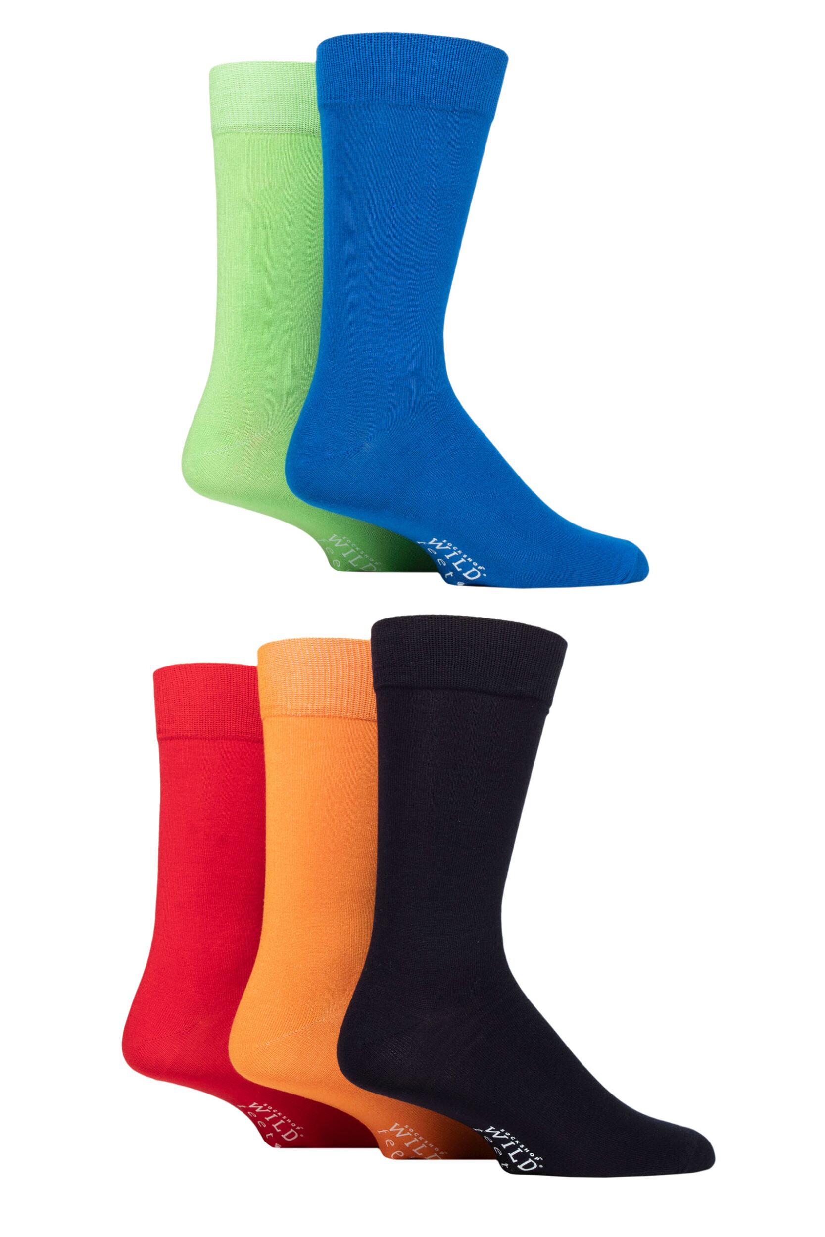 Mens 5 Pair SOCKSHOP Wildfeet Plain Bamboo Socks Blue / Lime / Black / Orange / Red 7-11 Mens