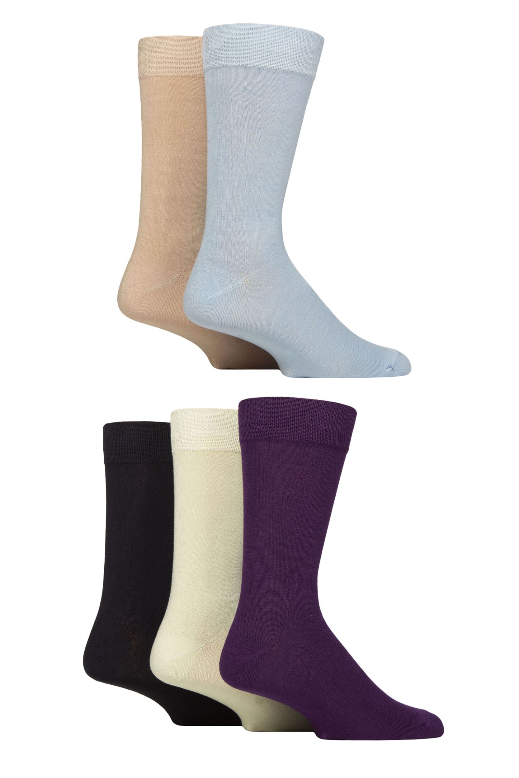 Mens 5 Pair SOCKSHOP Wildfeet Plain Bamboo Socks Blue / Beige / Purple / Lime / Navy 7-11