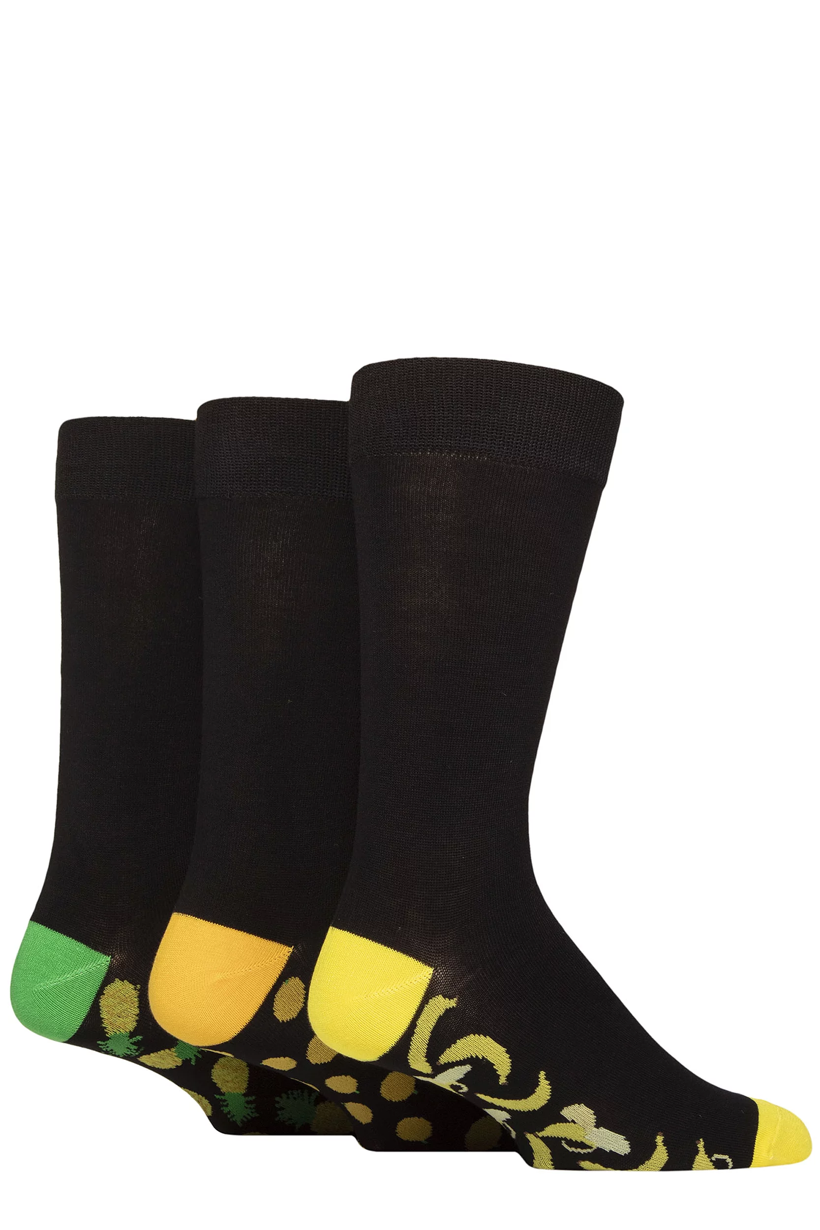Mens 3 Pair SOCKSHOP Wildfeet Patterned Spots and Stripes Bamboo Socks Footbed Banana / Orange / Apples 7