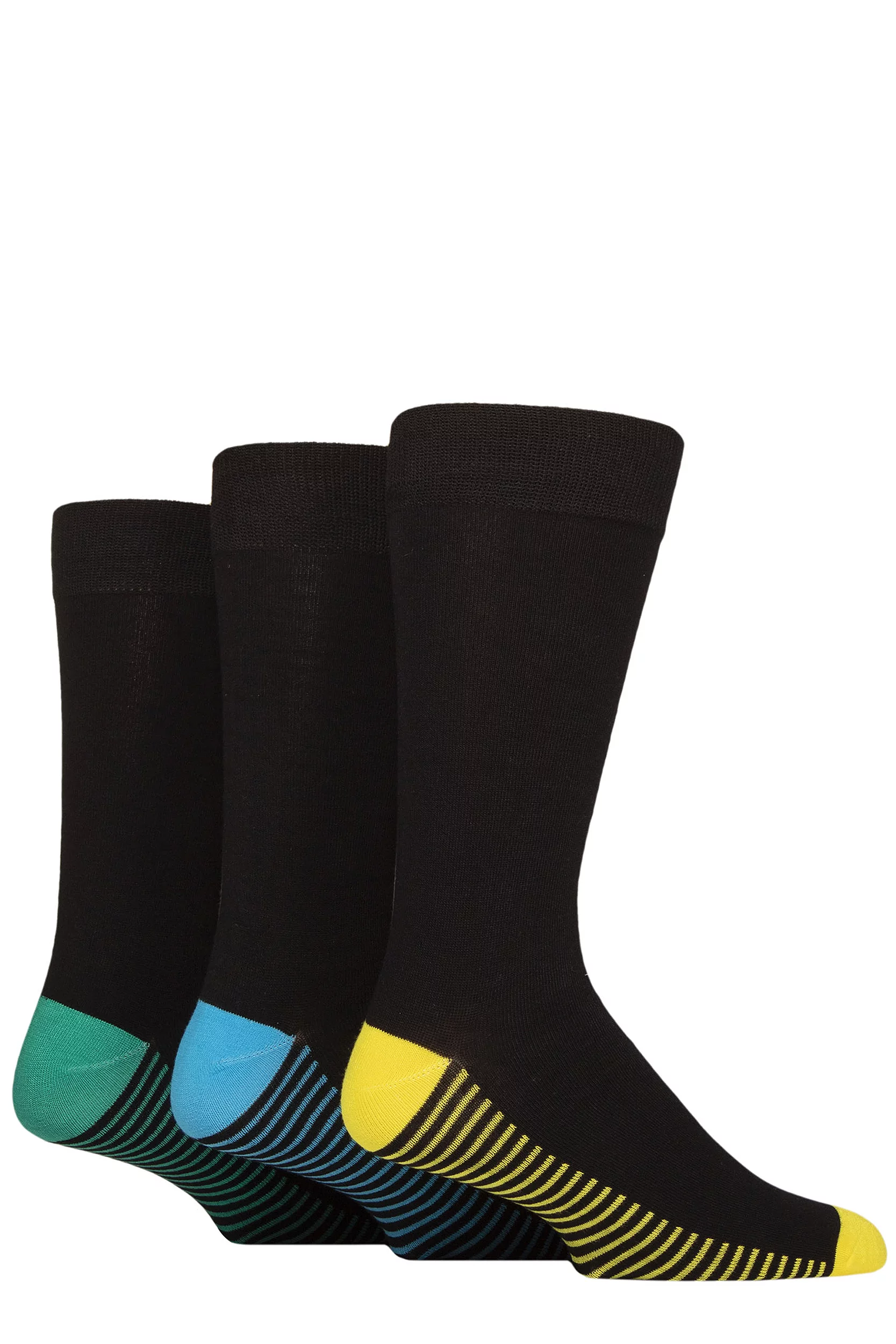 Mens 3 Pair SOCKSHOP Wildfeet Patterned Spots and Stripes Bamboo Socks Footbed Stripey Yellow / Blue 7-11 Mens