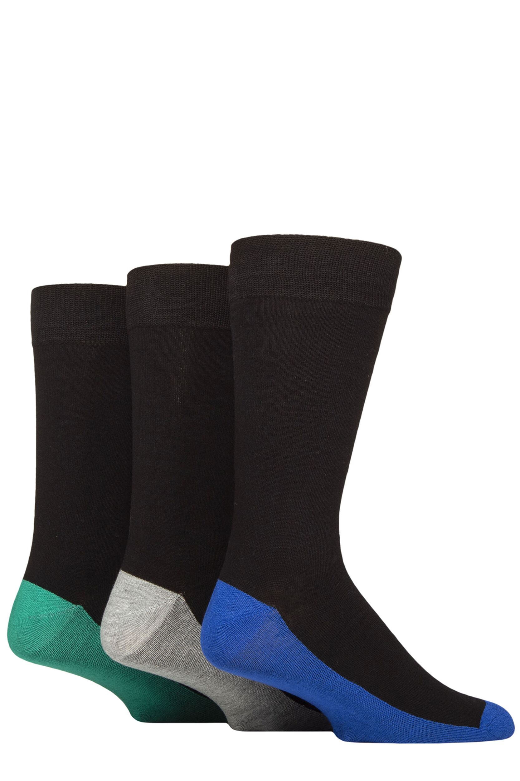 Mens 3 Pair SOCKSHOP Wildfeet Patterned Spots and Stripes Bamboo Socks Footbed Blue / Grey / Green 7-11 Mens